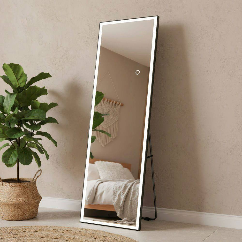 Alt View 6. Kadyn - 58x18 Inch Large Vertical LED Wall Mirror with Slim Black Frame for Bedroom - Black.