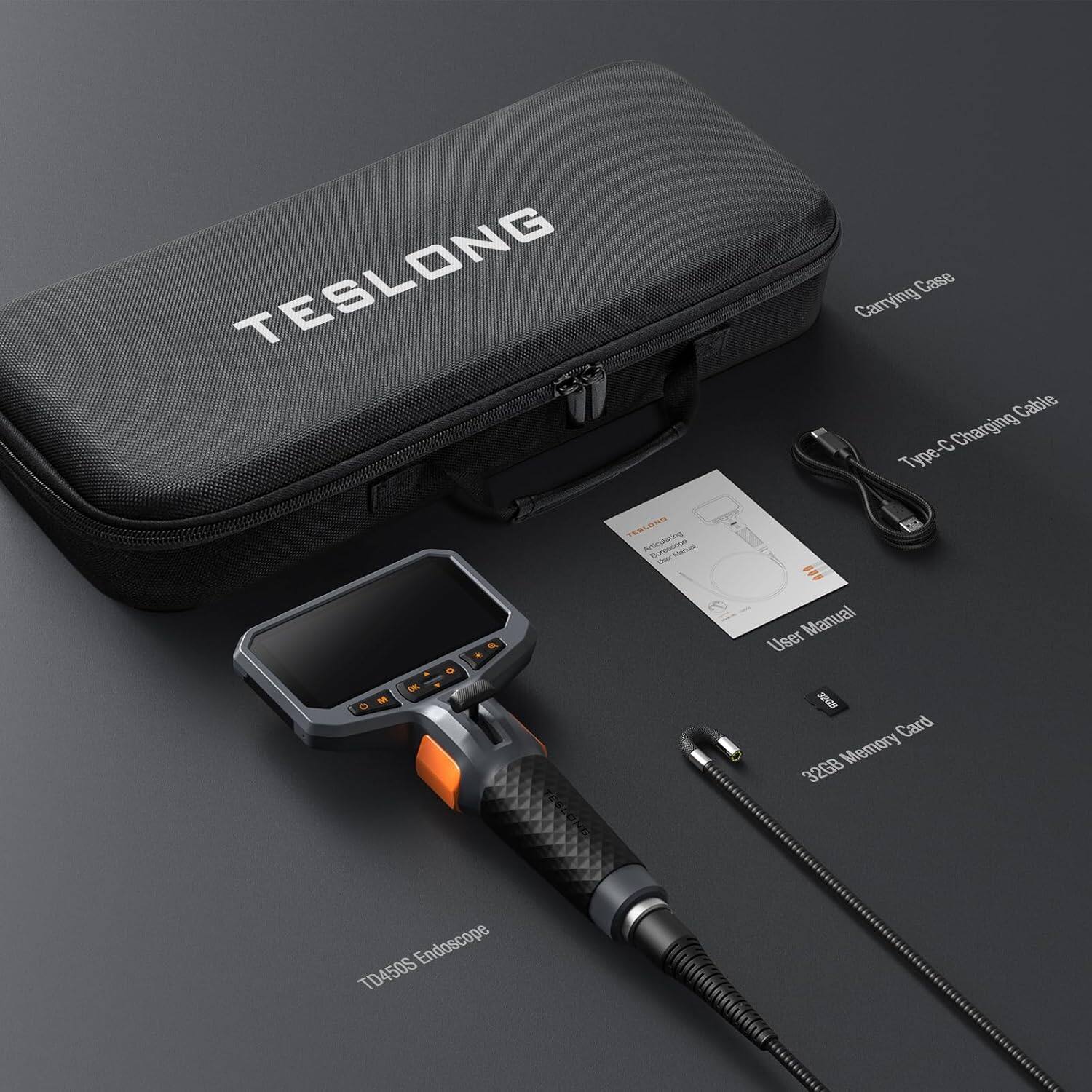 TESLONG Case Carrying Cable Charging Type-C ELT Mu i E User Manual 1922 MAZE Card 32GB Memory Endoscope TD450S