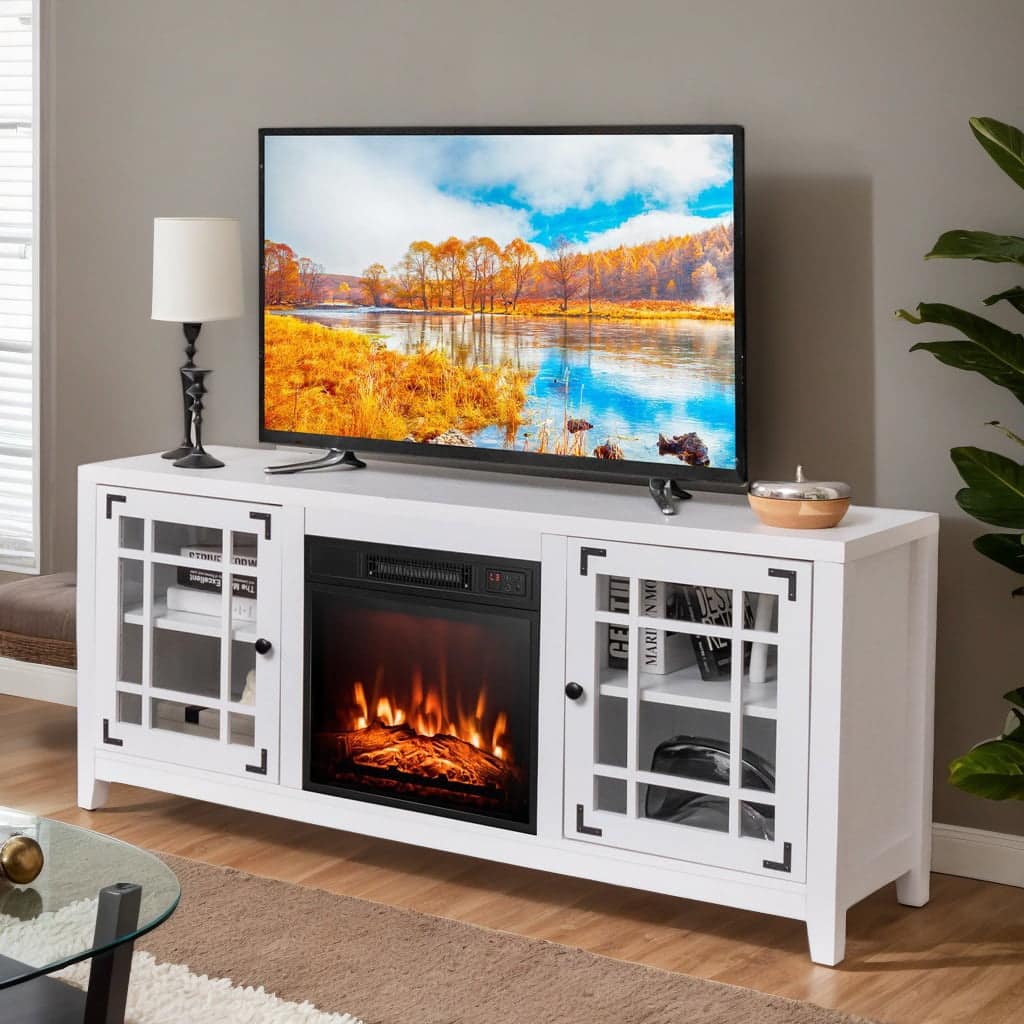 Kadyn - Entertainment Centers,TV Stands,58 Inch Fireplace TV Stand with Adjustable Shelves for TVs up to 65 Inch - White