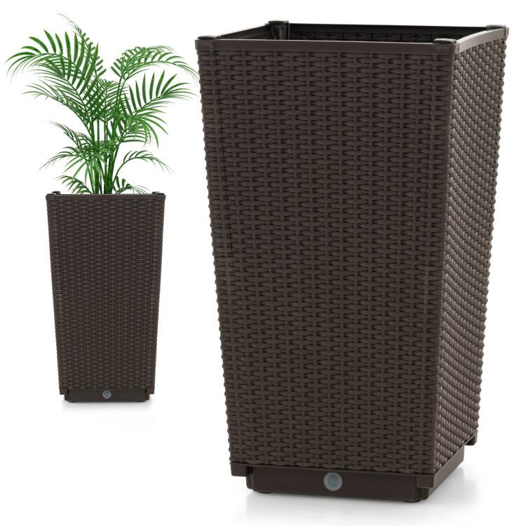 Alt View 3. Mondawe - 2 Pack Outdoor Wicker Planters with Self-Watering System and Drainage Holes for Patio - Brown.