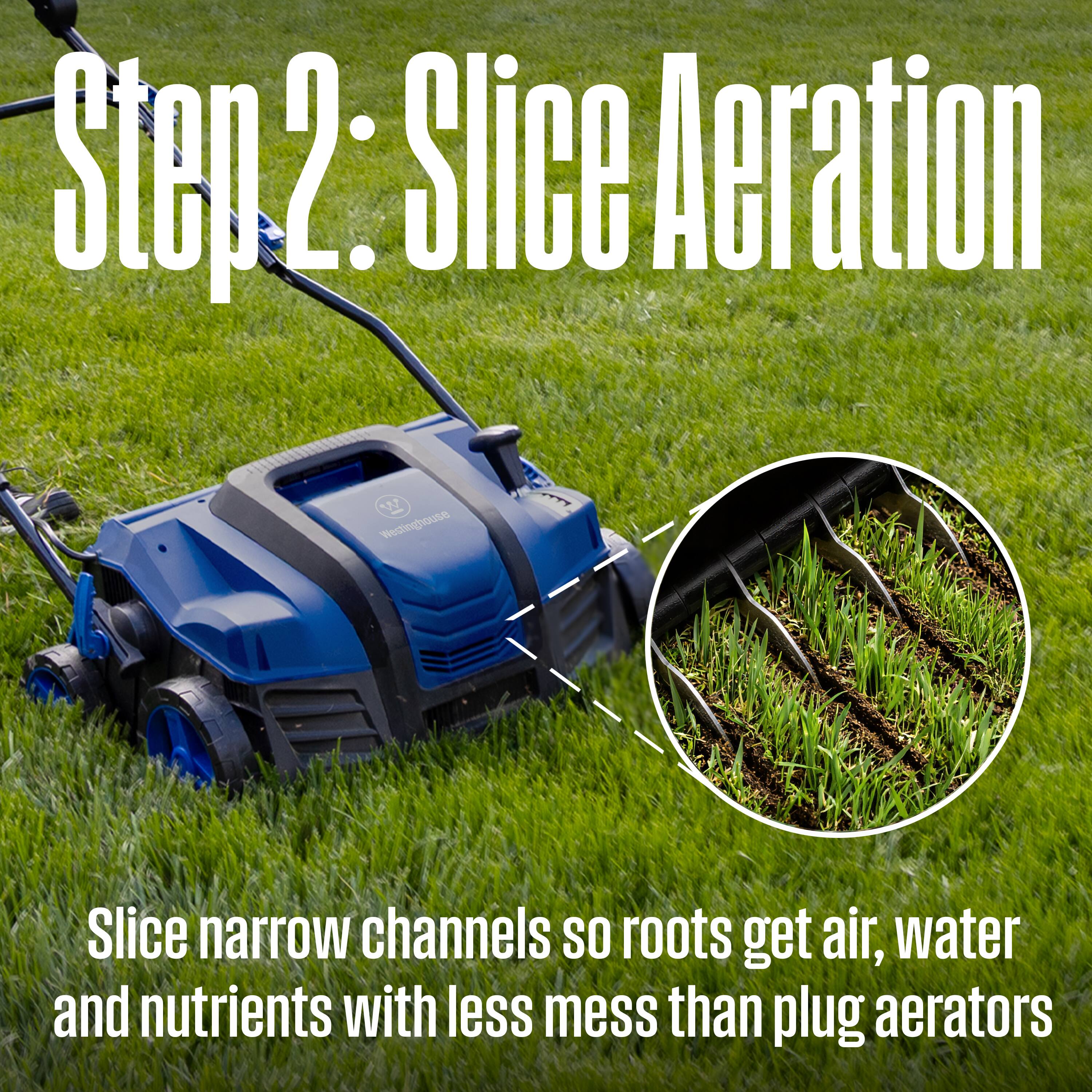 Step 2: Slice Aeration

Slice narrow channels so roots get air, water and nutrients with less mess than plug aerators