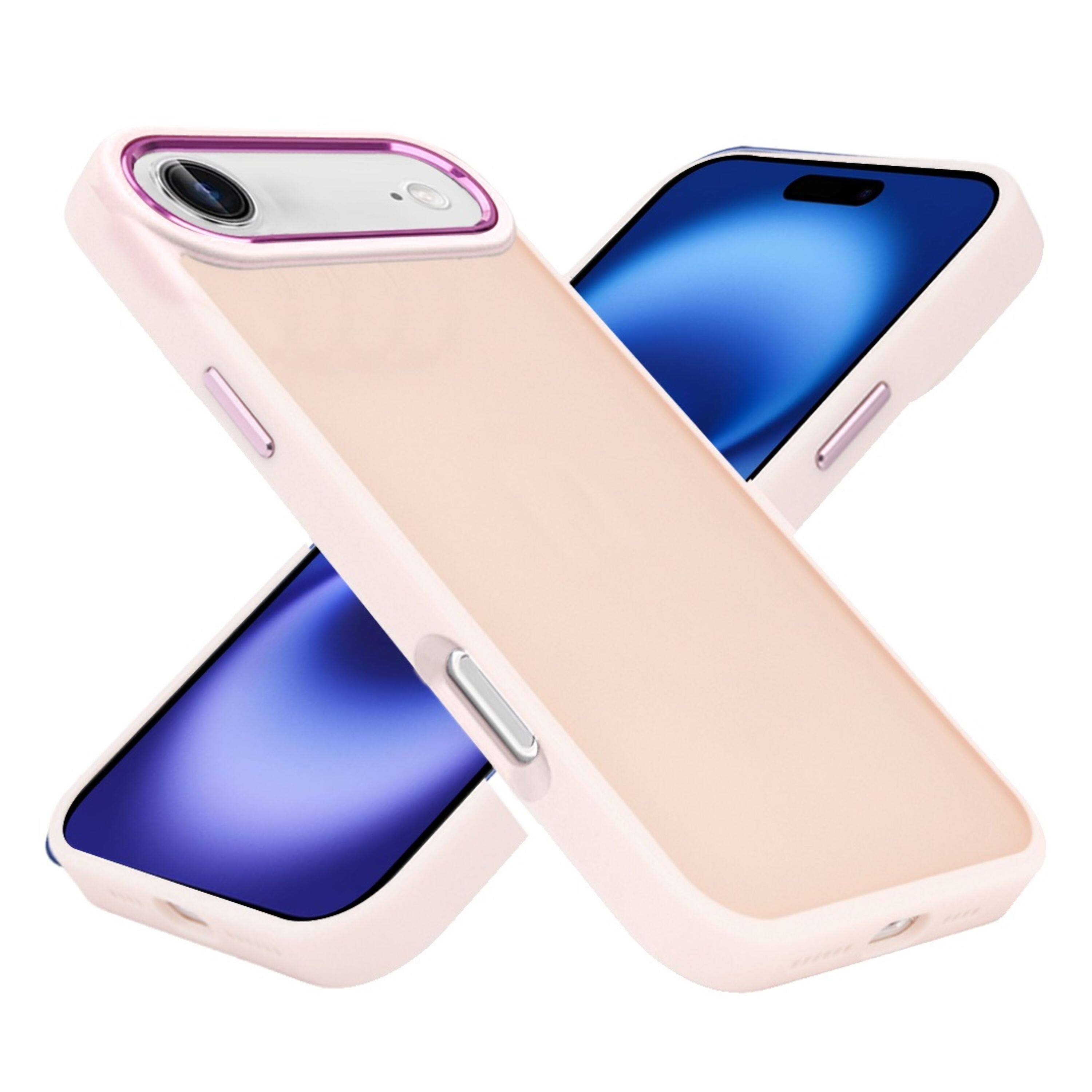 Left. Kitcheniva - Smooth Thick Acrylic Metal Buttons Phone Case With Tempered Glass For iPhone Air Light Pink - Light Pink.