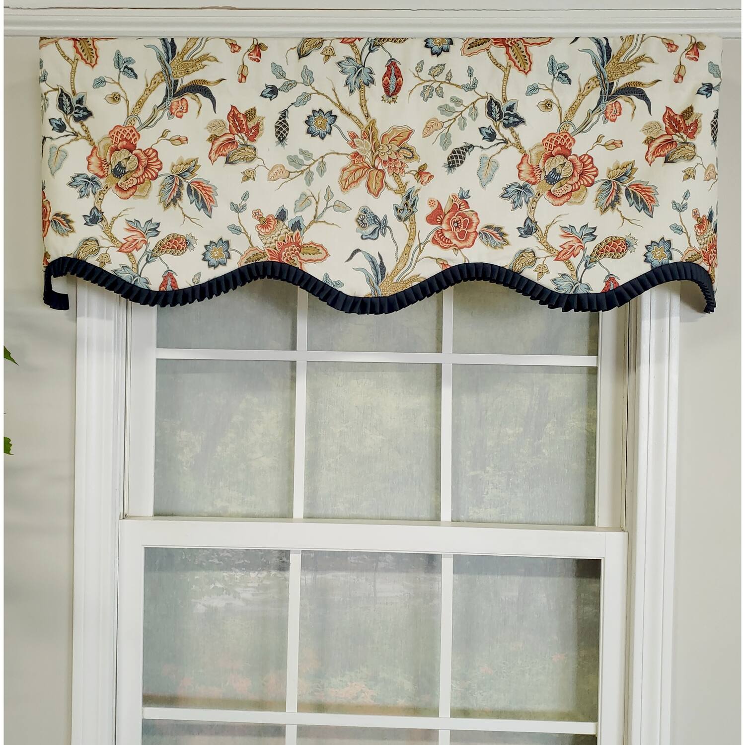 Angle. RLF Home - RLF Home 3" Rod Pocket High Quality Fabric Giana Ruffled Provance Valance for Windows 50" x 15" Americana - Americana.