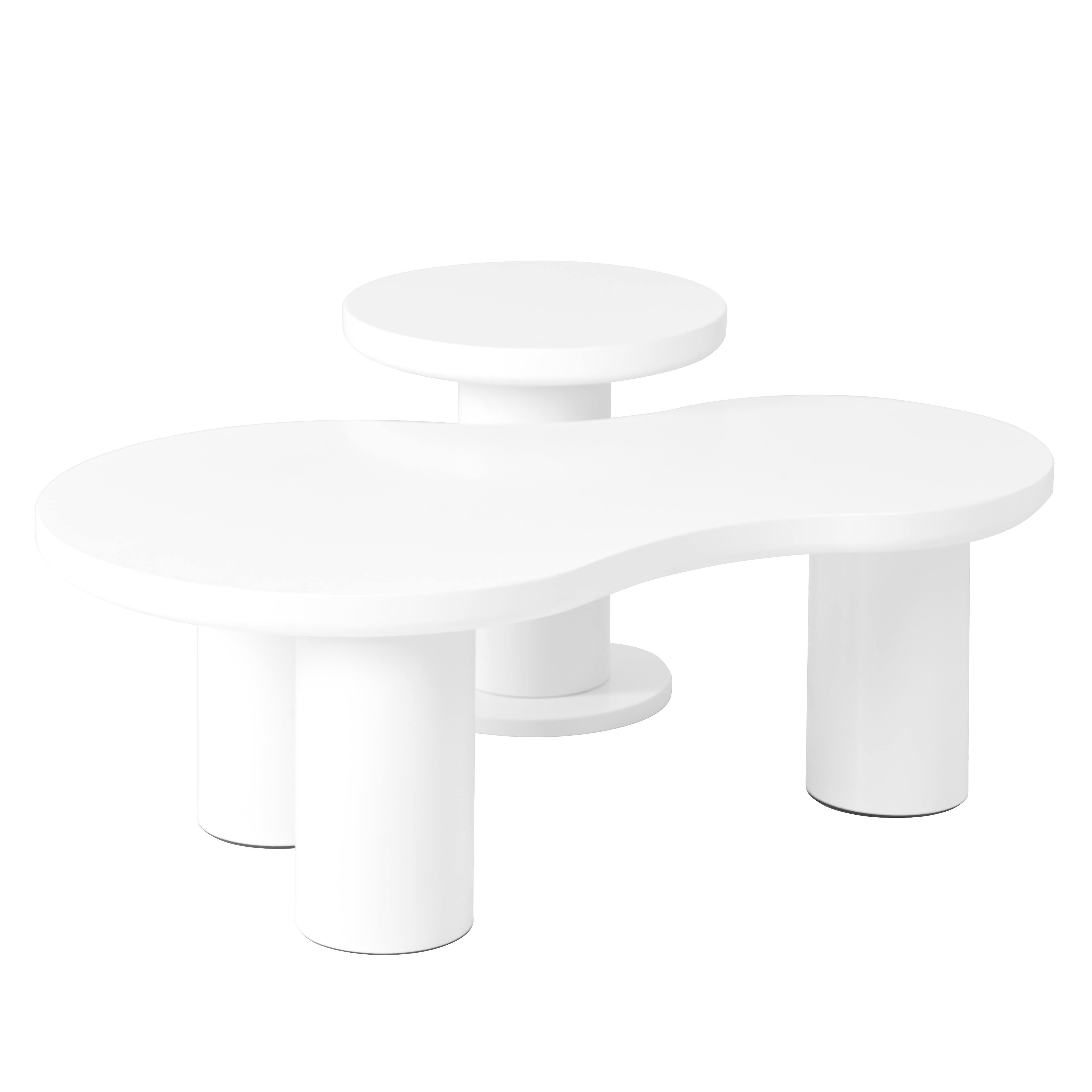 Alt View 5. Tiramisubest - Nesting Coffee Table Set of 2,Cloud Coffee Table with Round Side Table,Irregular Center Table with Thick Legs,White - White.
