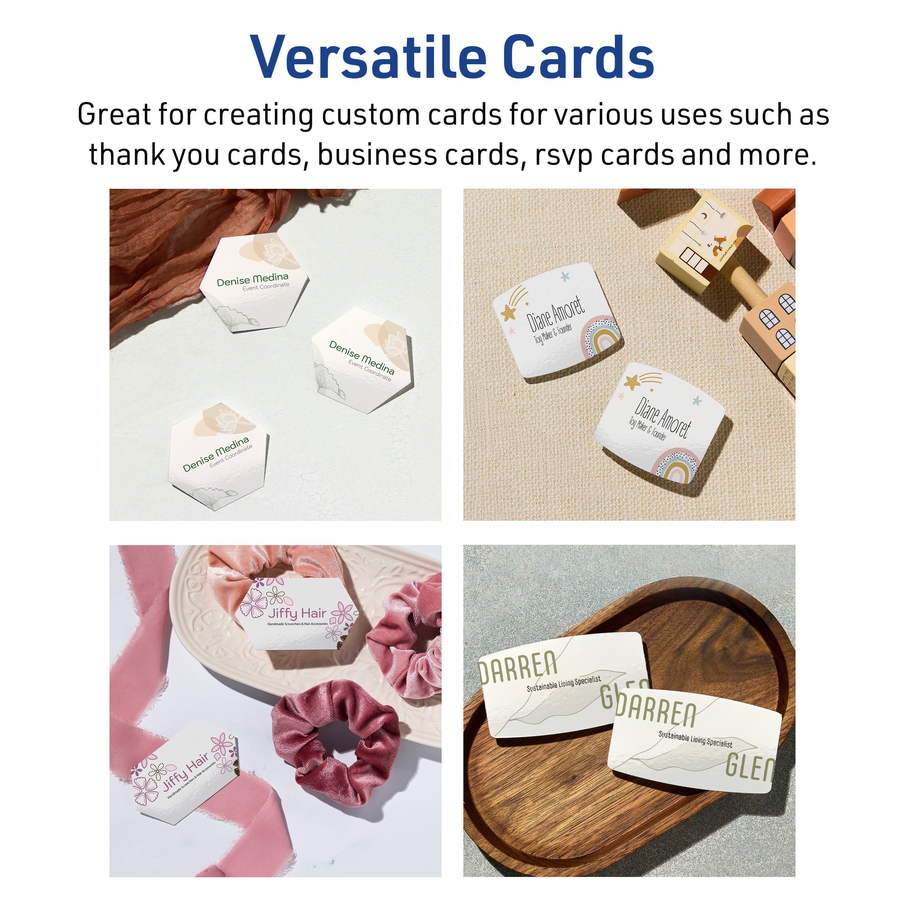 Versatile Cards

Great for creating custom cards for various uses such as thank you cards, business cards, rsvp cards and more.

Denise Medina  
Event Coordinator

Diane Amoret  
by Diane Amoret

Jiffy Hair  
Hair Jiffy

DARREN  
Sculptable Loving Specialist

GLEN  
Sculptable Loving Specialist