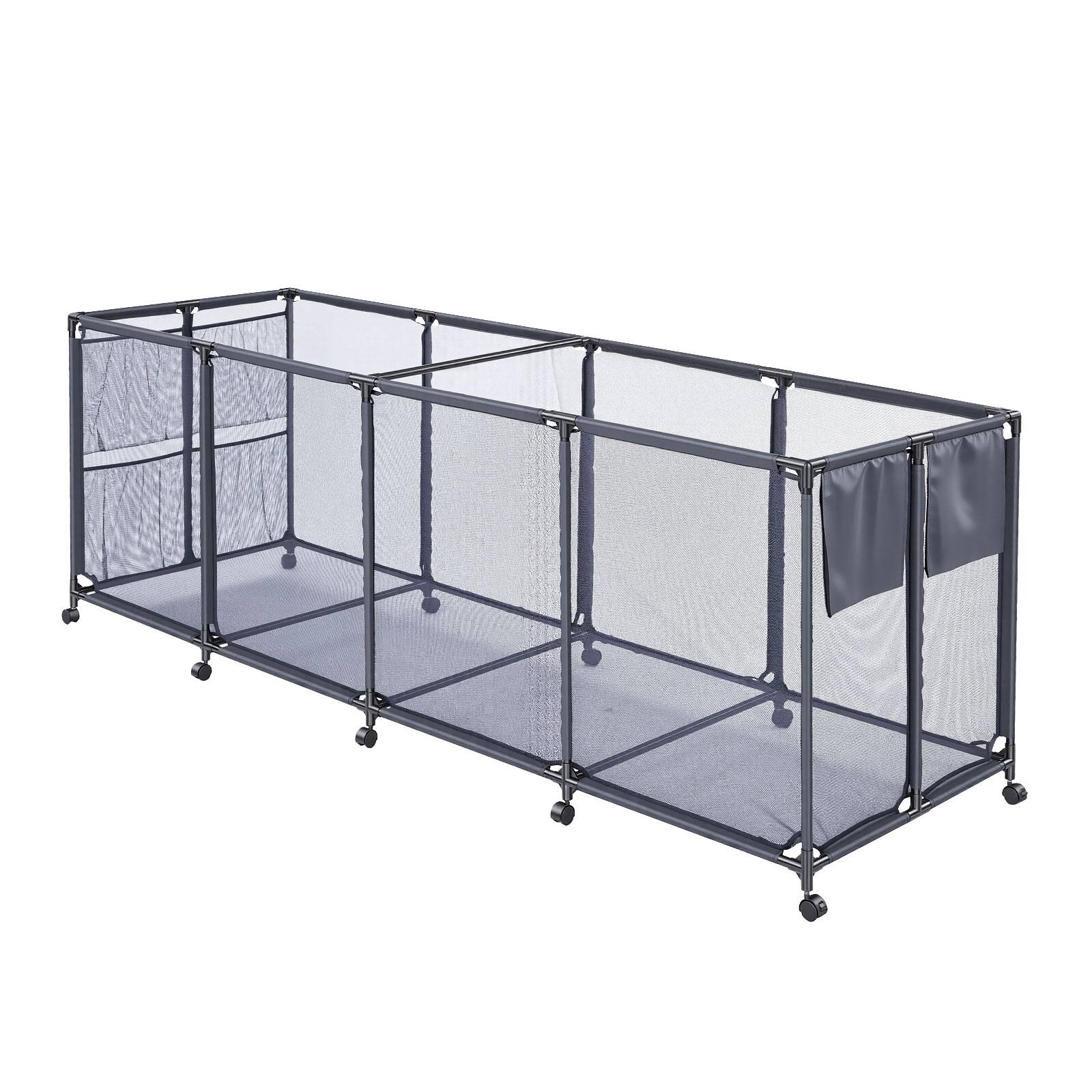 Alt View 5. VEVOR - Pool Storage Bin, 103 x 32 x 35 in, Rolling Pool Float Storage Organizer with Side Pockets & Noodles Holder - Black Frame, Black Connectors & Blue Mesh Fabric.