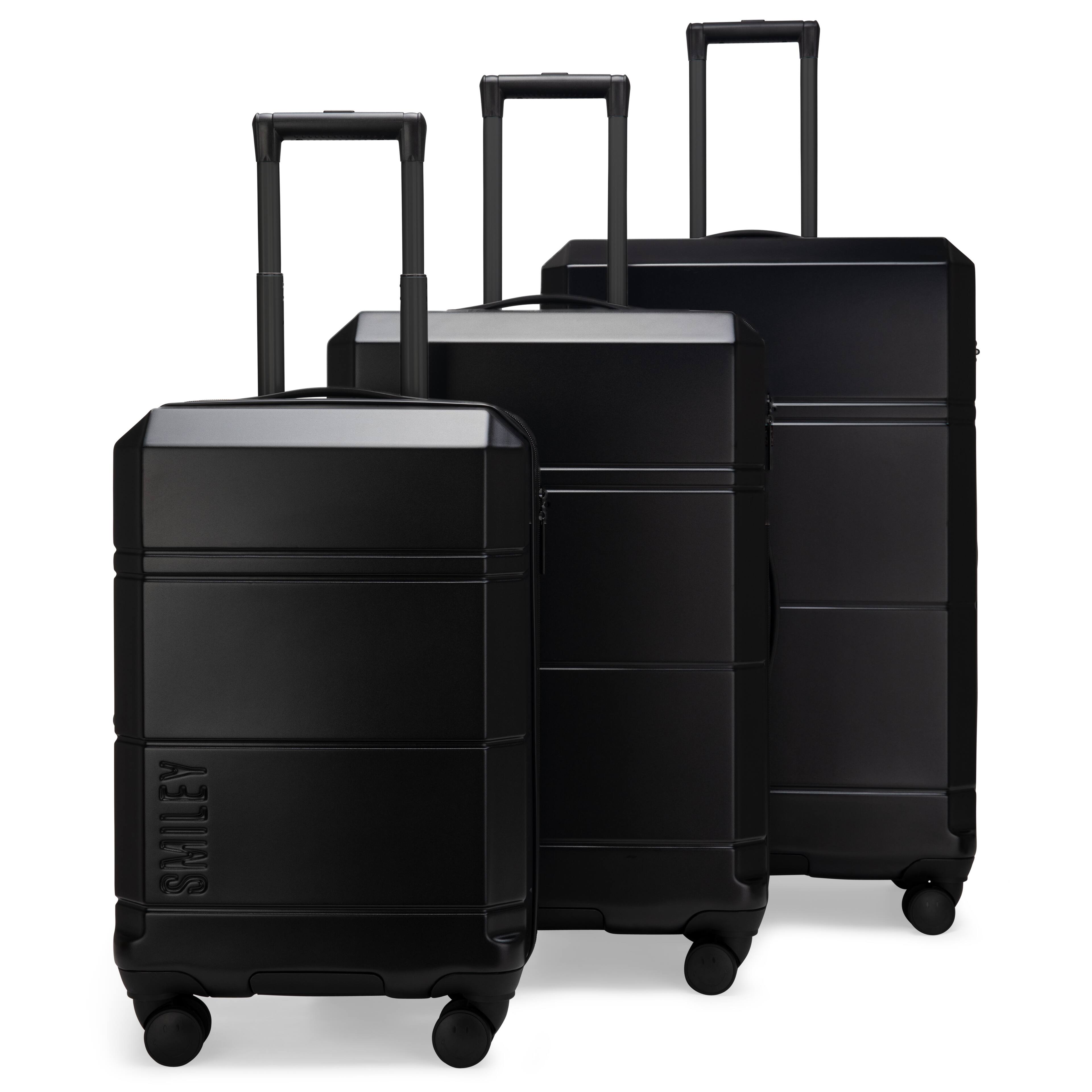 Alt View 4. Smiley World - SMILEY Cheerful Cruiser 3-Piece Expandable Hardside Spinner Luggage Set | Black - Black.