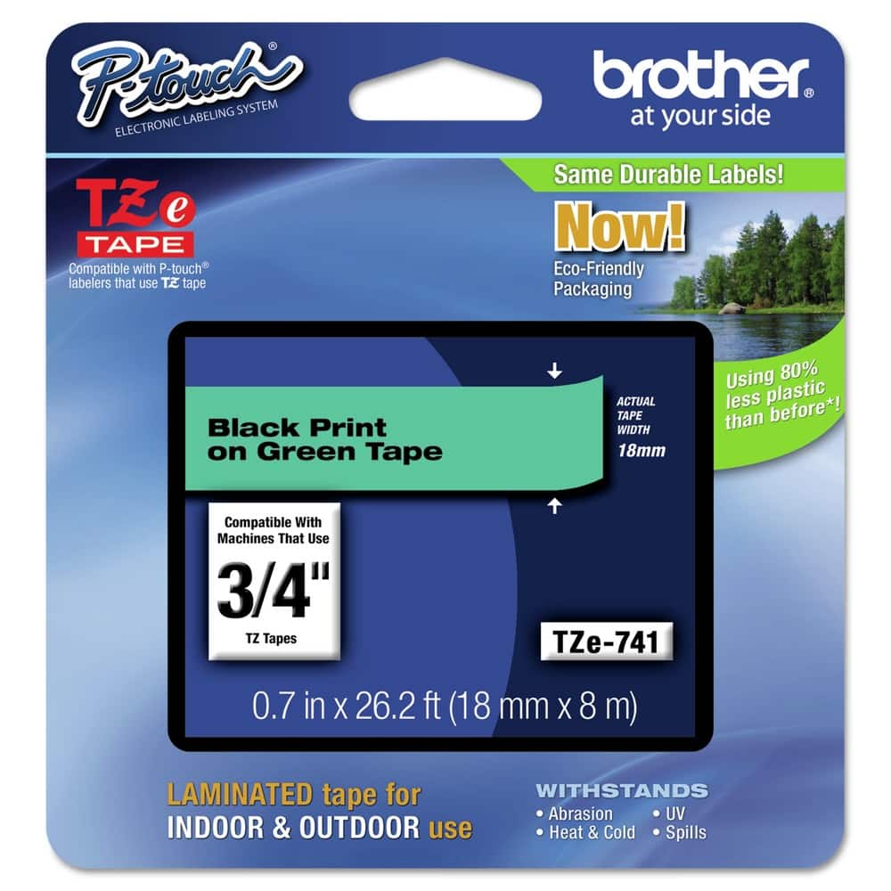 Brother - P-Touch TZE741 0.7 in. x 26.2 ft. TZe Standard Adhesive Laminated Labeling Tape - Black on - Green