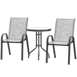 Outsunny - Pieces Bistro Set, Small Patio Furniture Set with Stackable Chairs and Glass Table for Backyard - Gray
