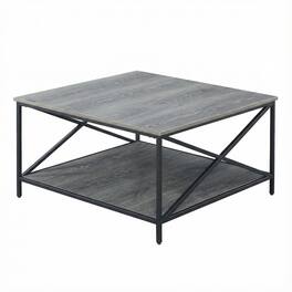 FurniFact - Metal Square Coffee Table /Black with Shelf Particle Board - Weathered Gray