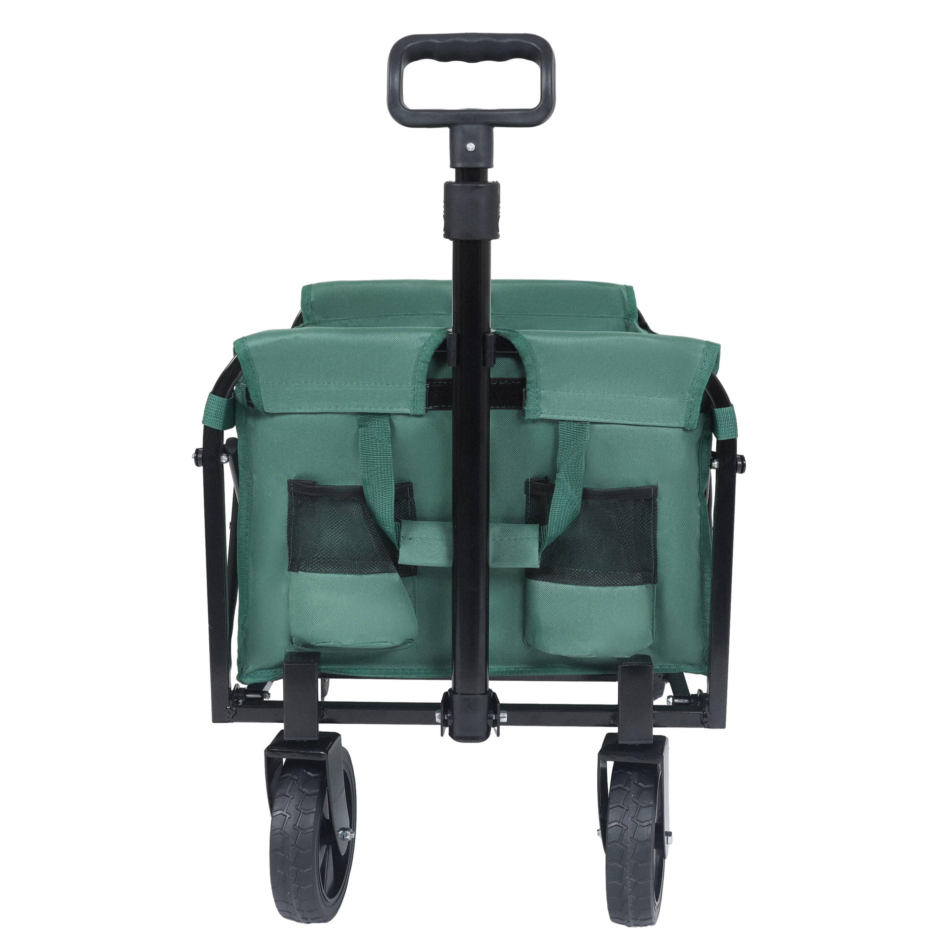 Left. APRILSOUL - Expandable Dual-Layer Utility Wagon with 100% Extra Space Grocery Cart for Camping Shopping Sports Supports 225lbs Green - Green.