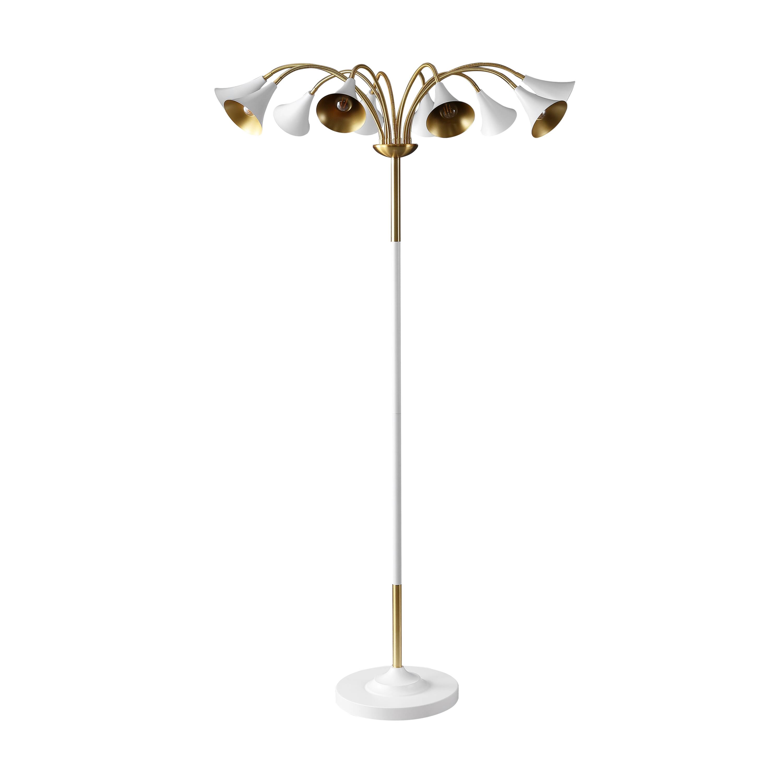 Alt View 5. Jonathan Y - Vivian 61" 10-Light Mid-Century Modern Iron Medusa Multi Head LED Floor Lamp, White/Brass Gold - Brass Gold/White.