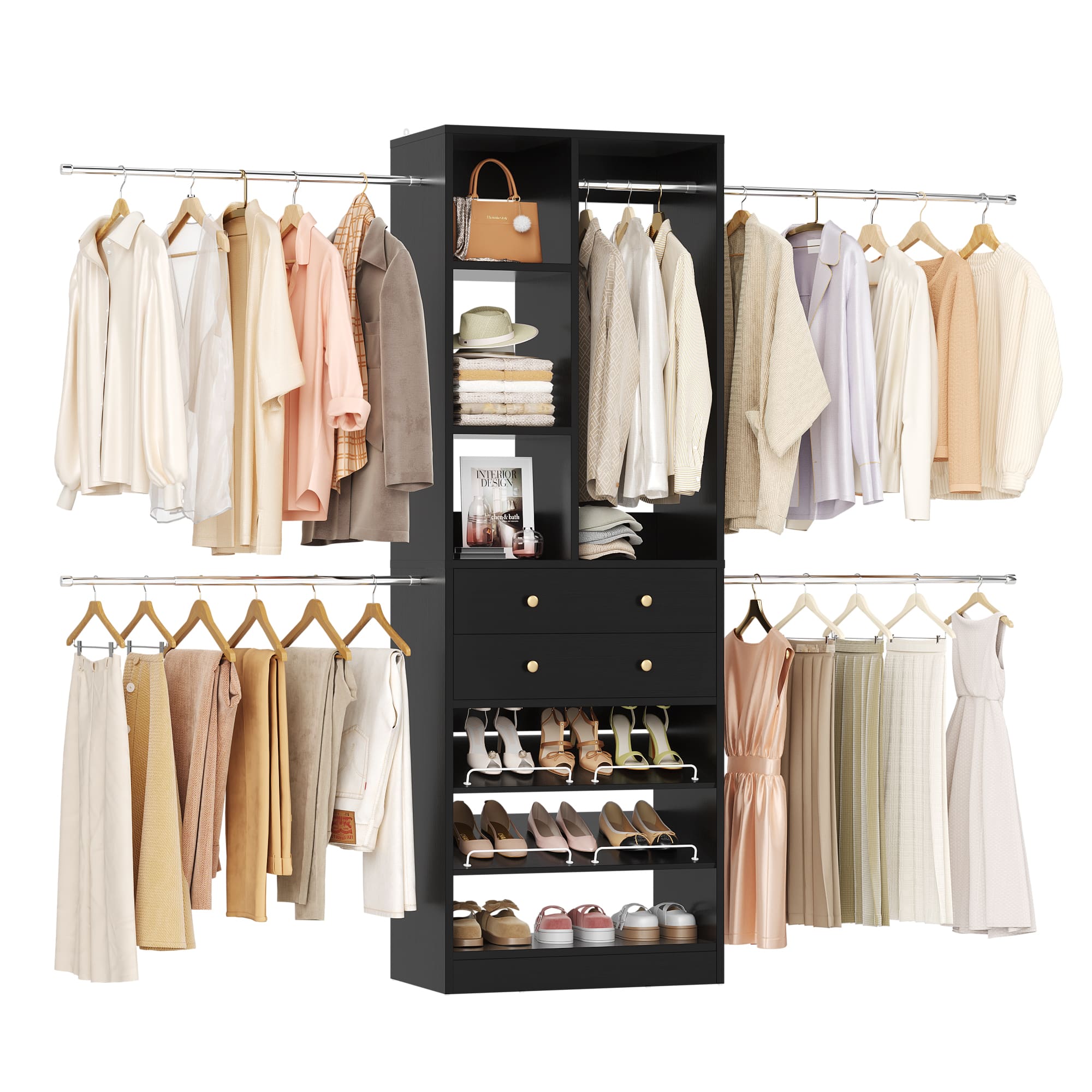 Aheaplus 8FT Heavy Duty Closet System with Hanging Rods, Drawers