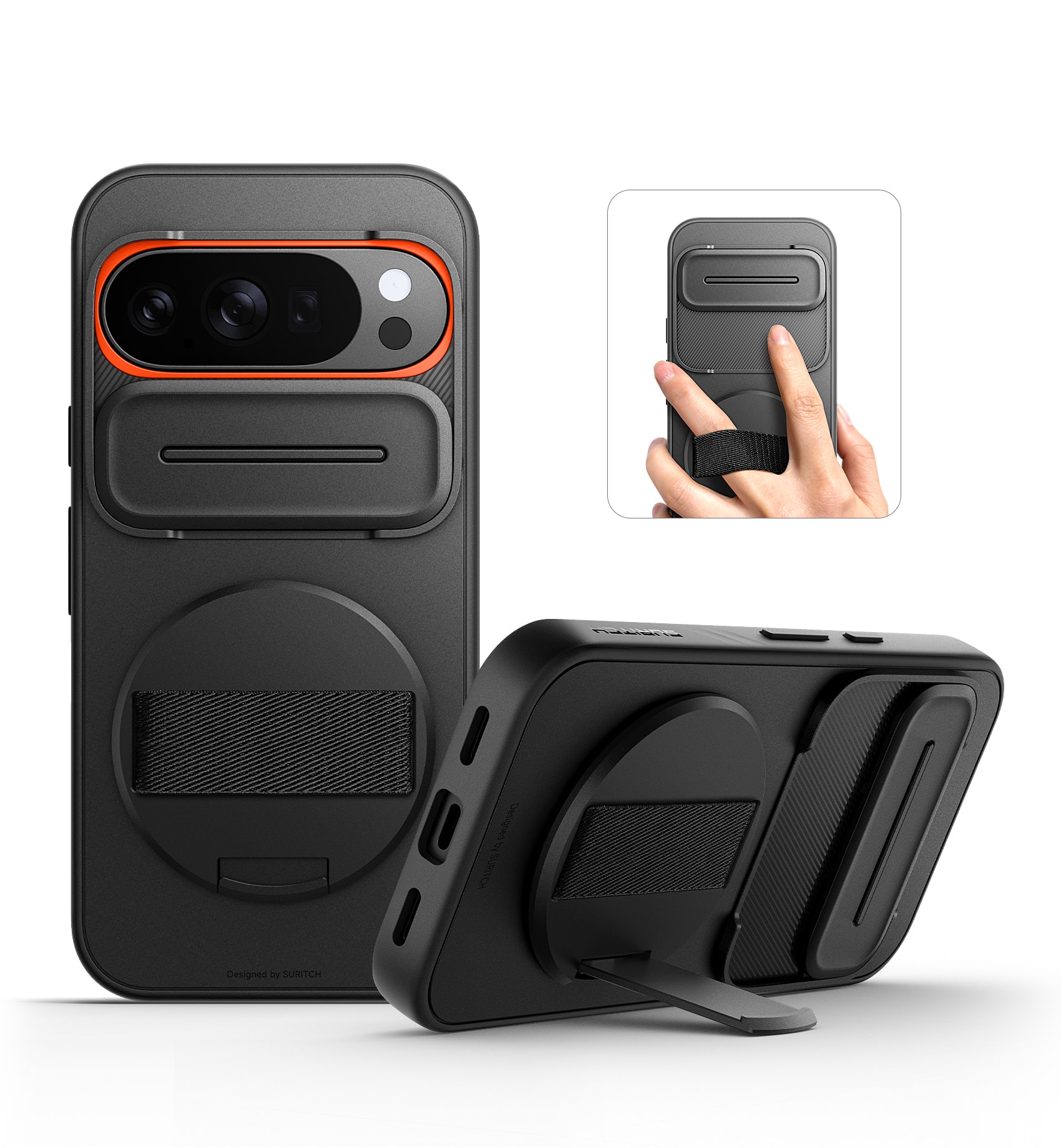 SURITCH - Case for Google Pixel 10/10 Pro with 360° Rotatable Hand Strap Grip Holder, Camera Cover, Slim Rugged Shockproof Cover - Aurora Black price history on PriceWatchPro
