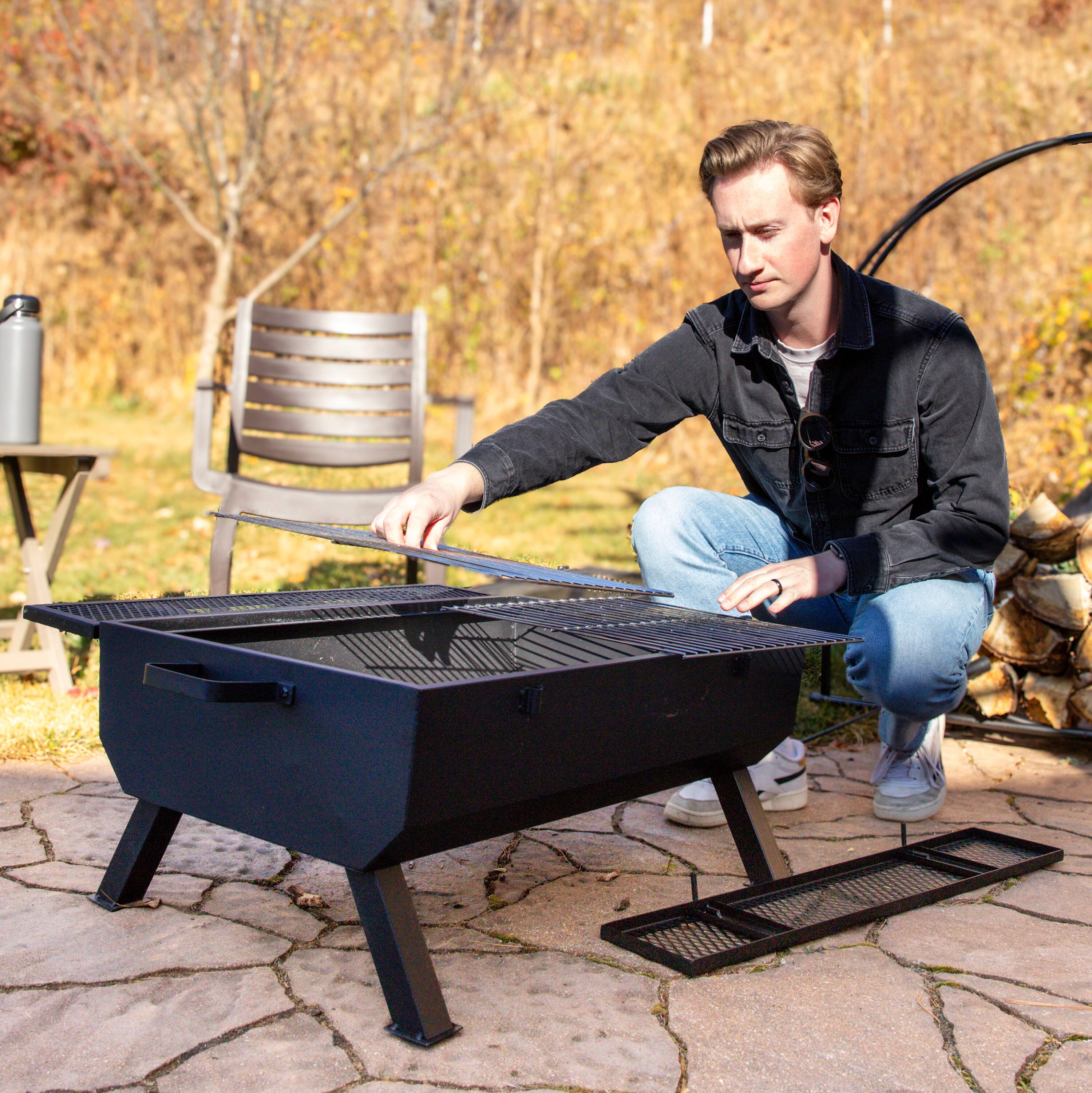 Alt View 9. Sunnydaze - Steel Grilling Fire Pit with Cooking Grate and Spark Screen - Black.