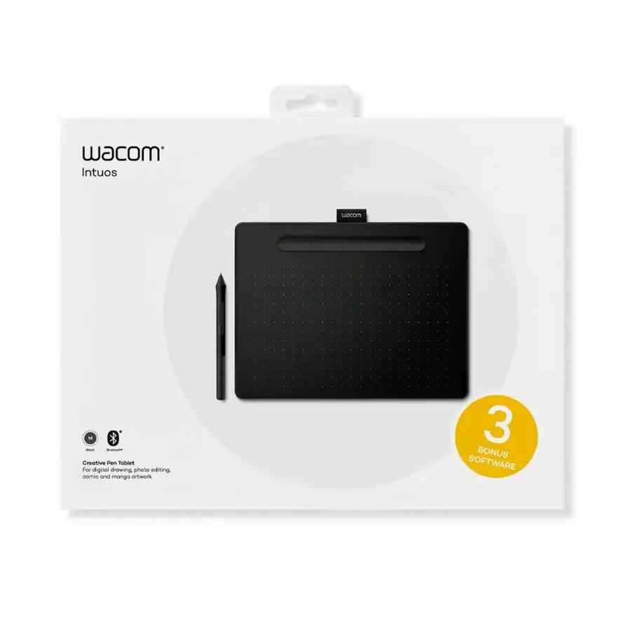 Wacom Intuos Com M - Overactive Pen Tablet for digital drawing, photo editing, and manga artwork. Includes 3 bonus software.