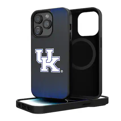 Front. Keyscaper - Kentucky Wildcats Linen Logo iPhone Magnetic Bump Case - 15 Pro - Black.