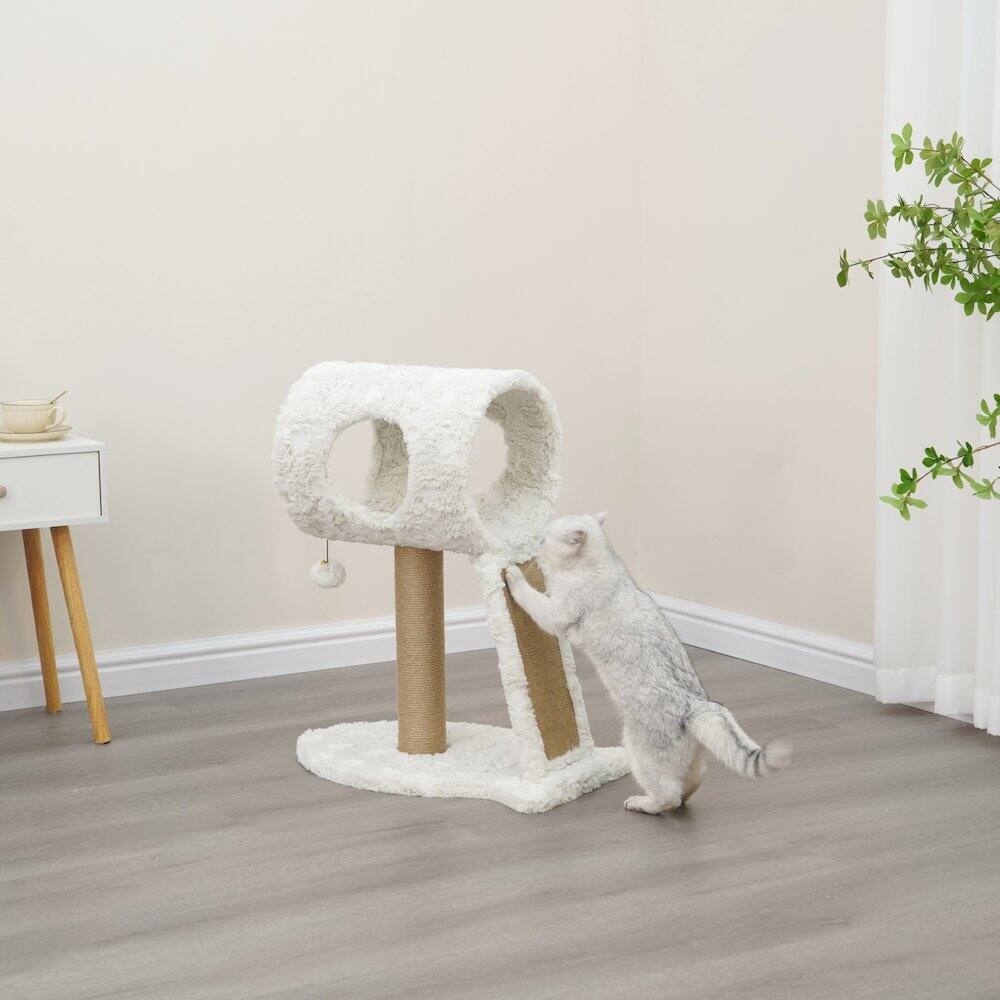 Back. PetPals - Minimalistic Fished Shaped Cat Perch - 28"H, 2 Level, Medium, Space Needle - White.