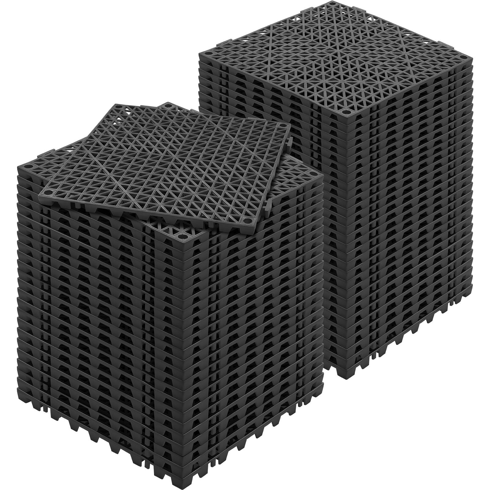 VEVOR - Interlocking Tile 55PCS Drainage Tiles 12" x 12" Splicing, Soft PVC Interlocking Drainage Floor Tiles - Black