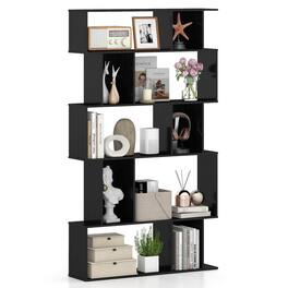 Costway - 1 PCS 5-Tier Geometric Bookshelf with Open Shelves & Closed-back Cubes for Living Room - Black