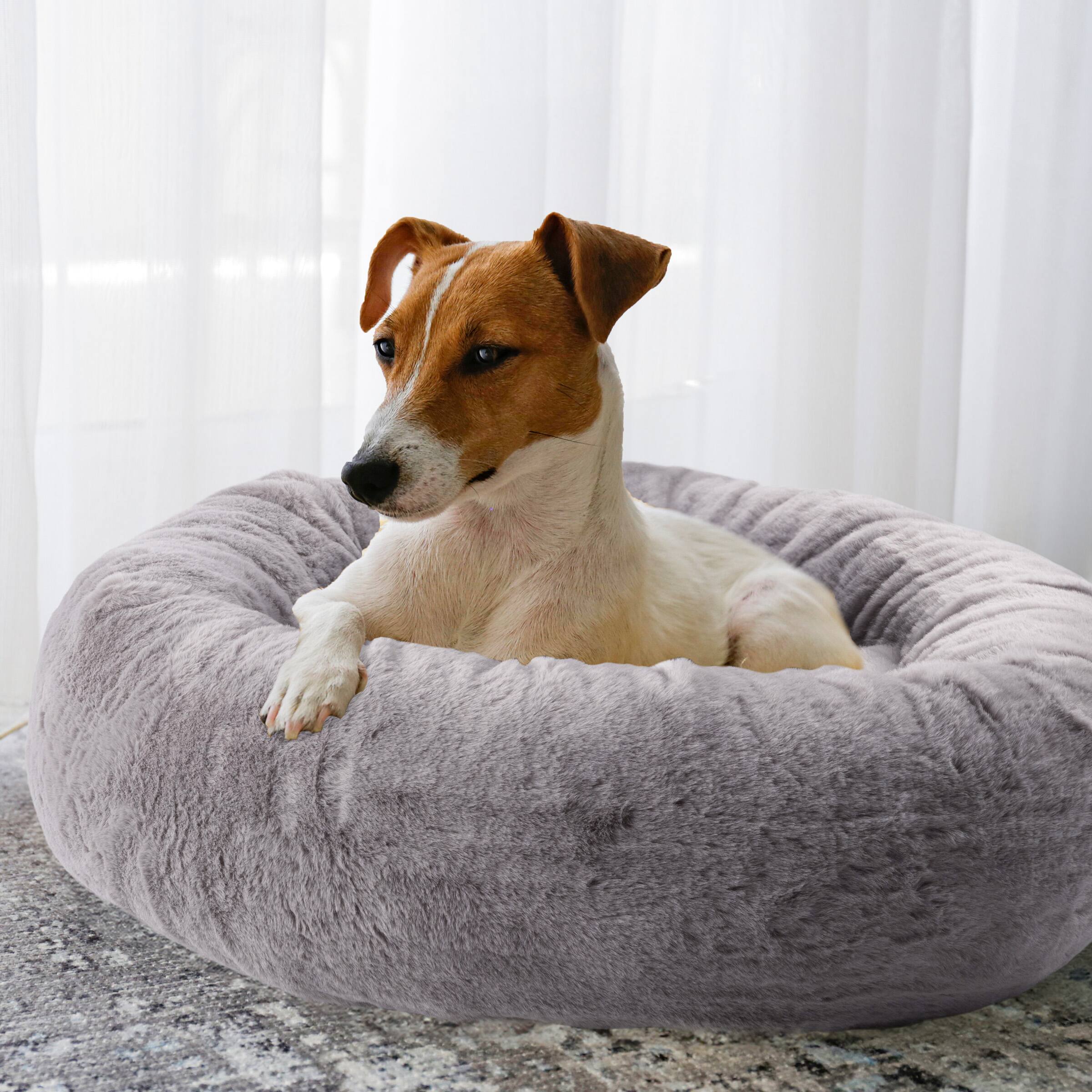 Alt View 1. PetMaker - 25in Donut Dog Bed for Small Pets - Gray.