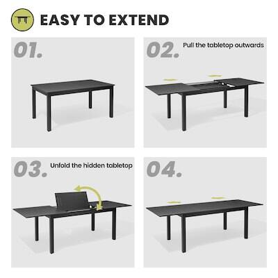EASY TO EXTEND

01. Pull the tabletop outwards

02. Unfold the hidden tabletop