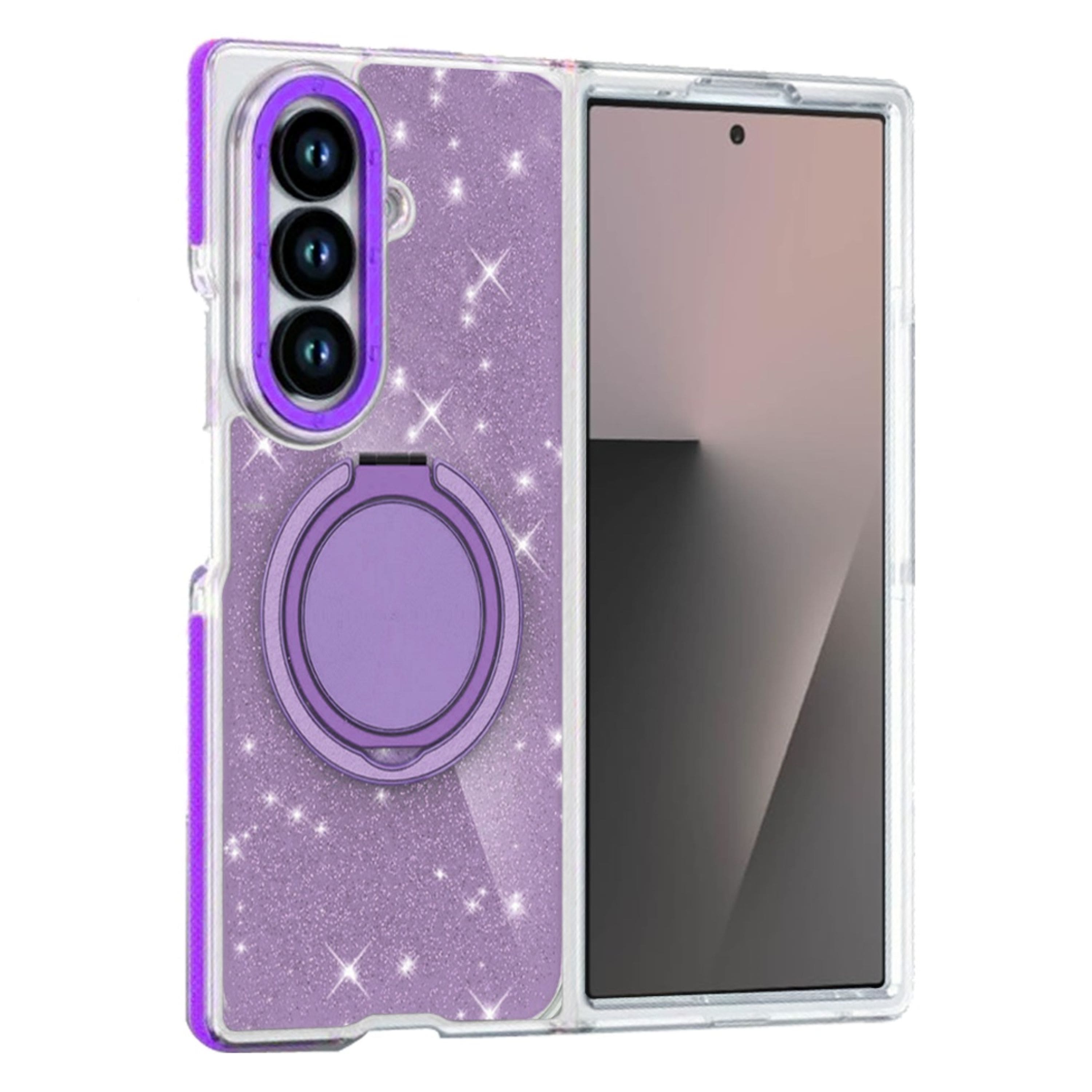 Kitcheniva - Full Glitter Magnetic Circle Stand Phone Case With Tempered Glass For Samsung Galaxy Z Fold7 - Purple price history on PriceWatchPro