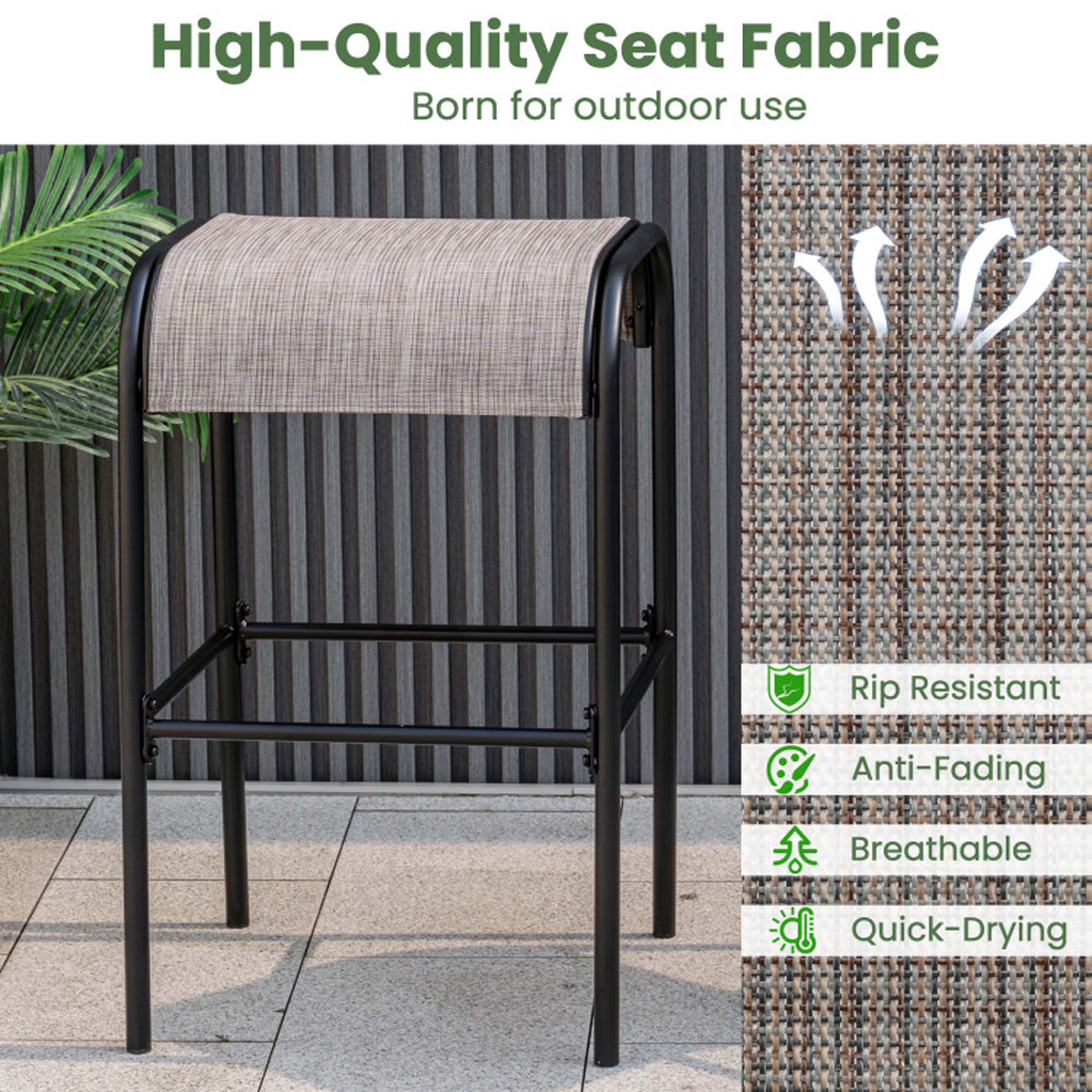 High-Quality Seat Fabric  
Born for outdoor use  

- Rip Resistant  
- Anti-Fading  
- Breathable  
- Quick-Drying