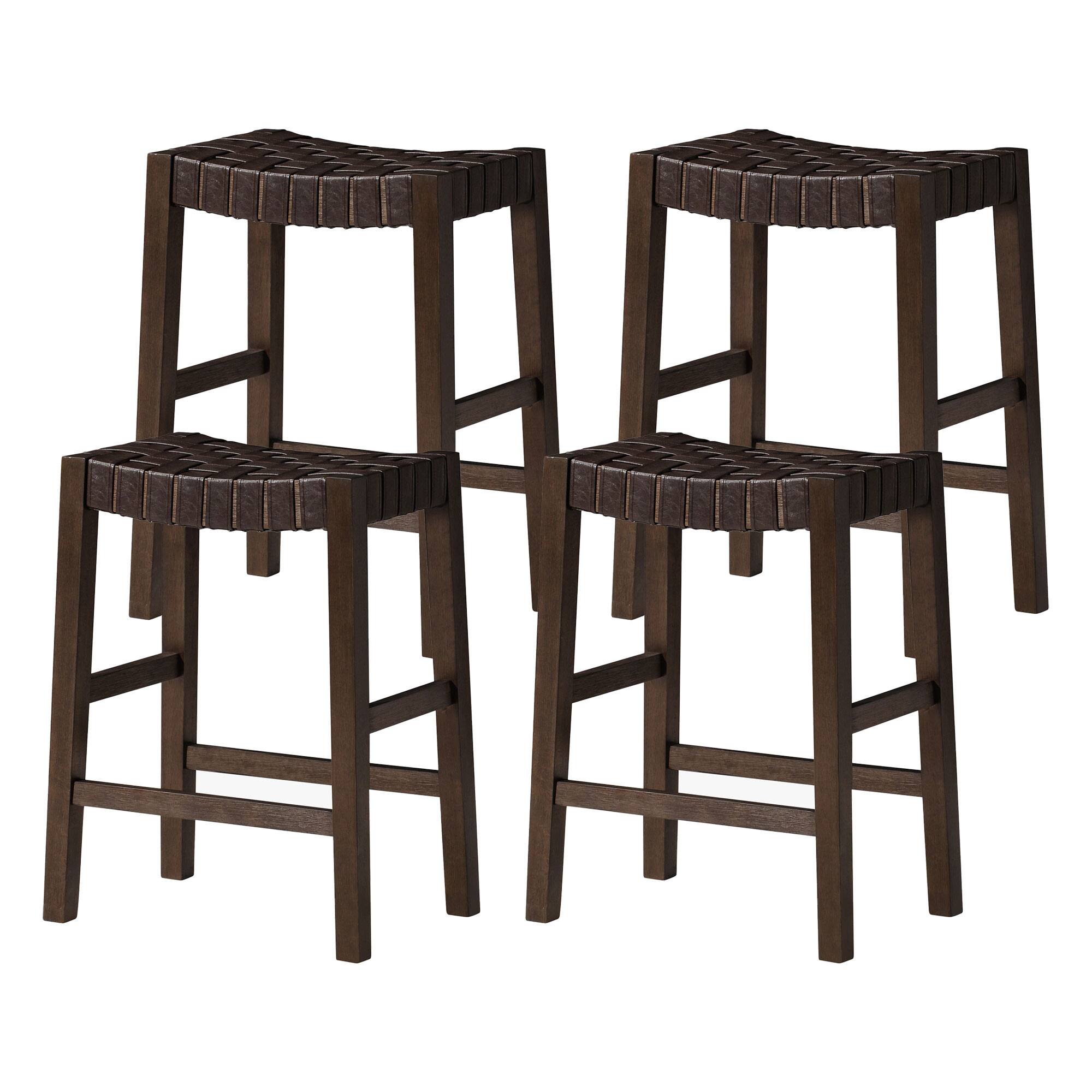 Front. Maven Lane - Maven Lane Emerson Counter Stool, Weathered Brown with Vegan Leather, Set of 4 - Weathered Brown.