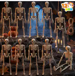 Joyfy - 12 PCS Halloween Mini Skeleton Figurines, 6" Plastic Poseable Small Skeletons Toys Decorations for Haunted House Prop - White