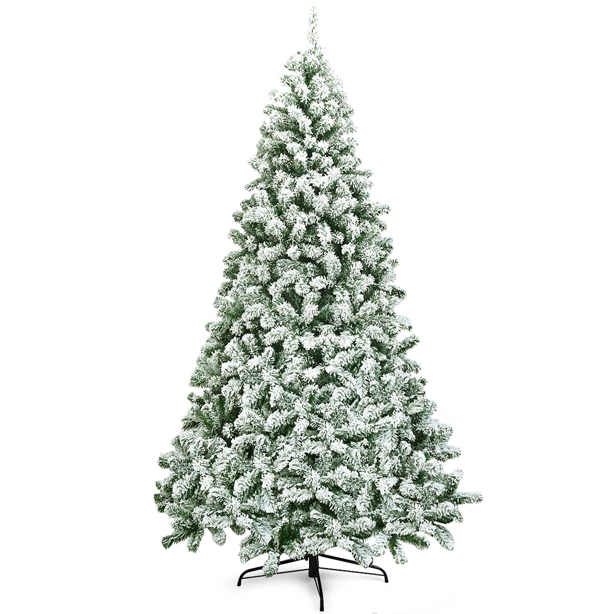 Costway - 7.5FT Snow Flocked Artificial Christmas Tree Hinged w/1346 Tip and Foldable Base - Green/White