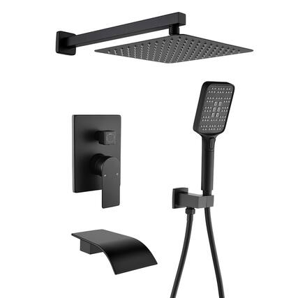 Front. Boyel Living - Matte Black Shower Set Brass SUS304 3-Function Valve 10-Inch Top Spray 3-Function Handheld cUPC - Matte Black.