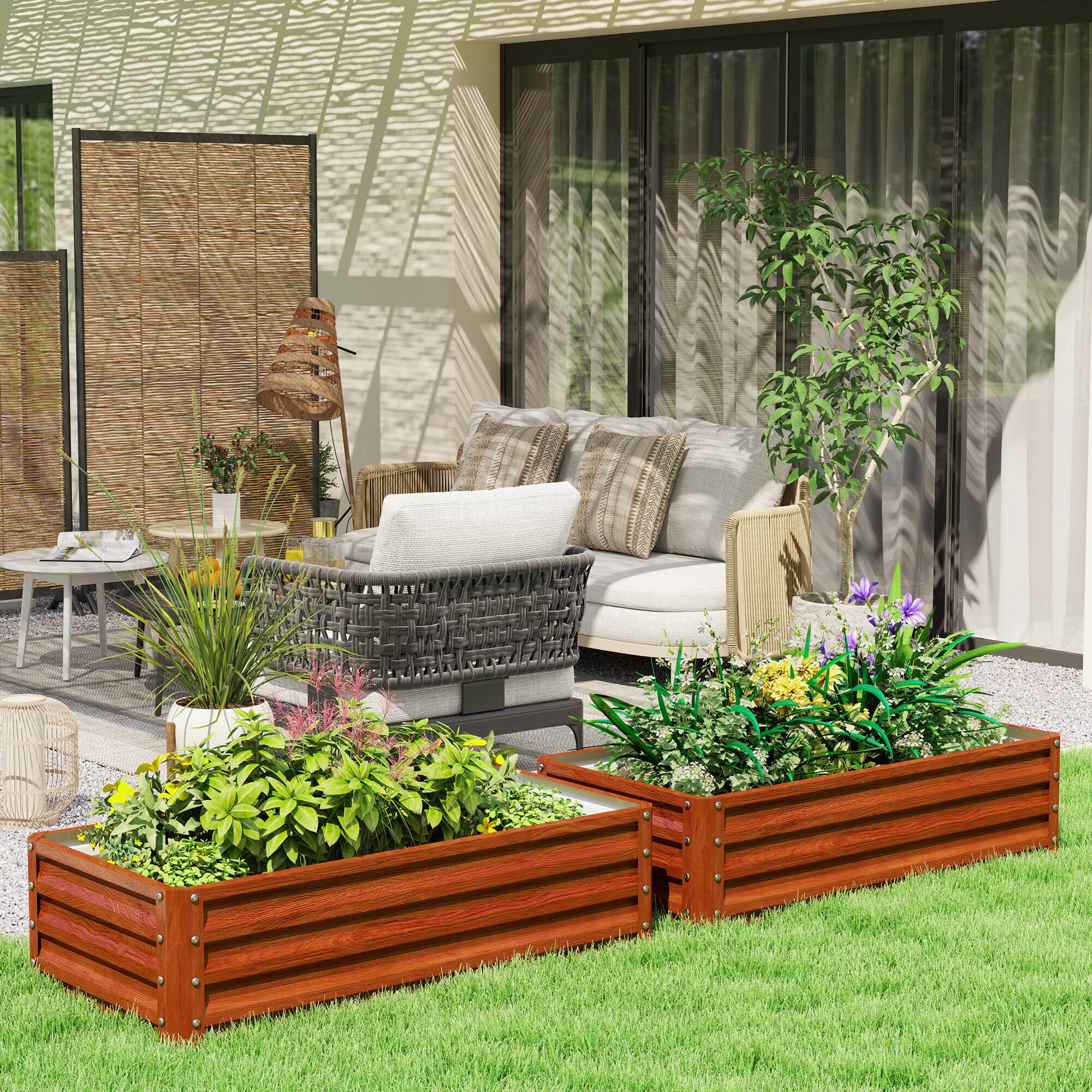 Angle. Outsunny - Outsunny Galvanized Raised Garden Bed, 4' x 2' x 1' Metal Planter Box, for Growing Vegetables - Brown.