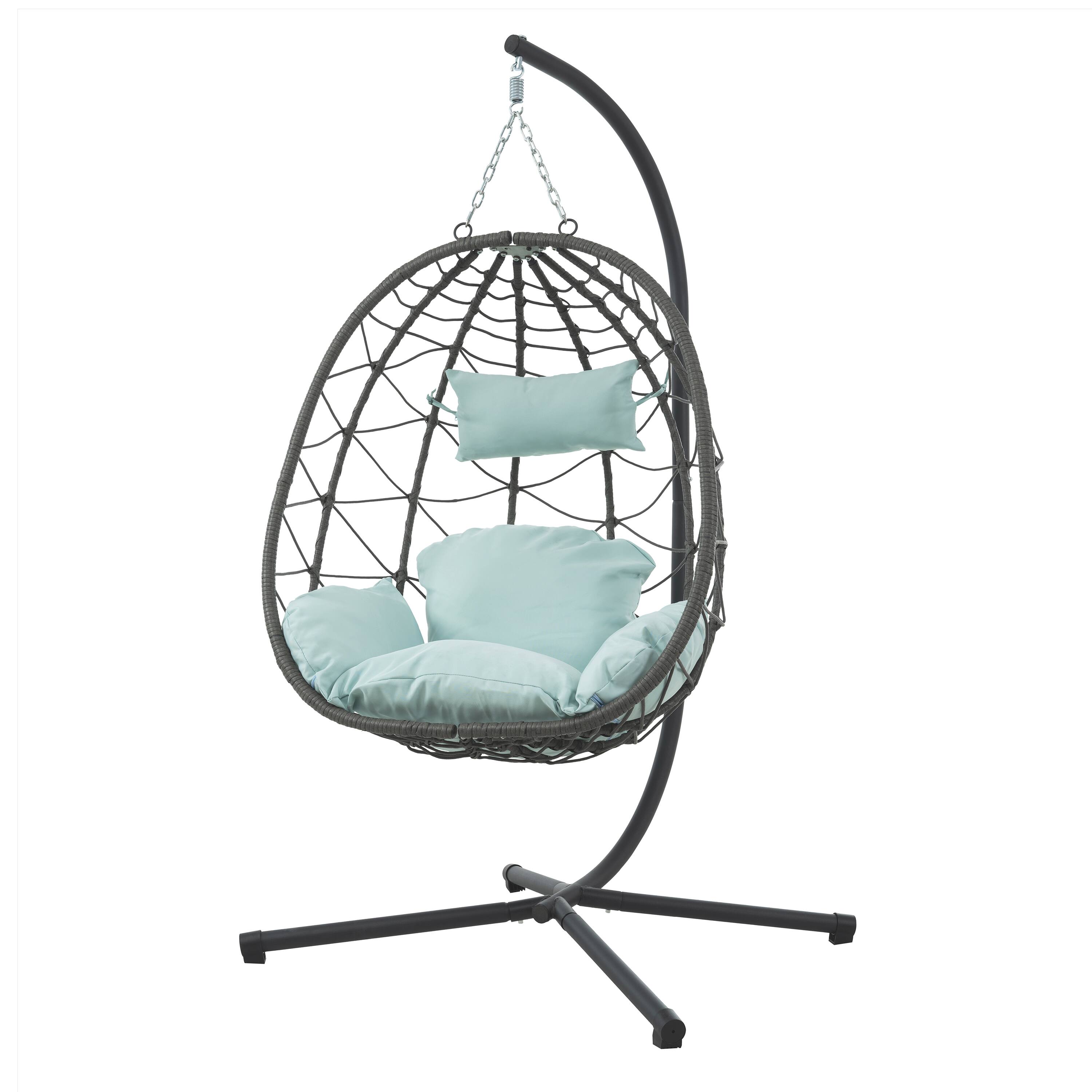 Left. APRILSOUL - Egg Chair with Stand Indoor Outdoor Swing Chair Patio Wicker Hanging Chair with Stand for Bedroom Living Room - Gray.