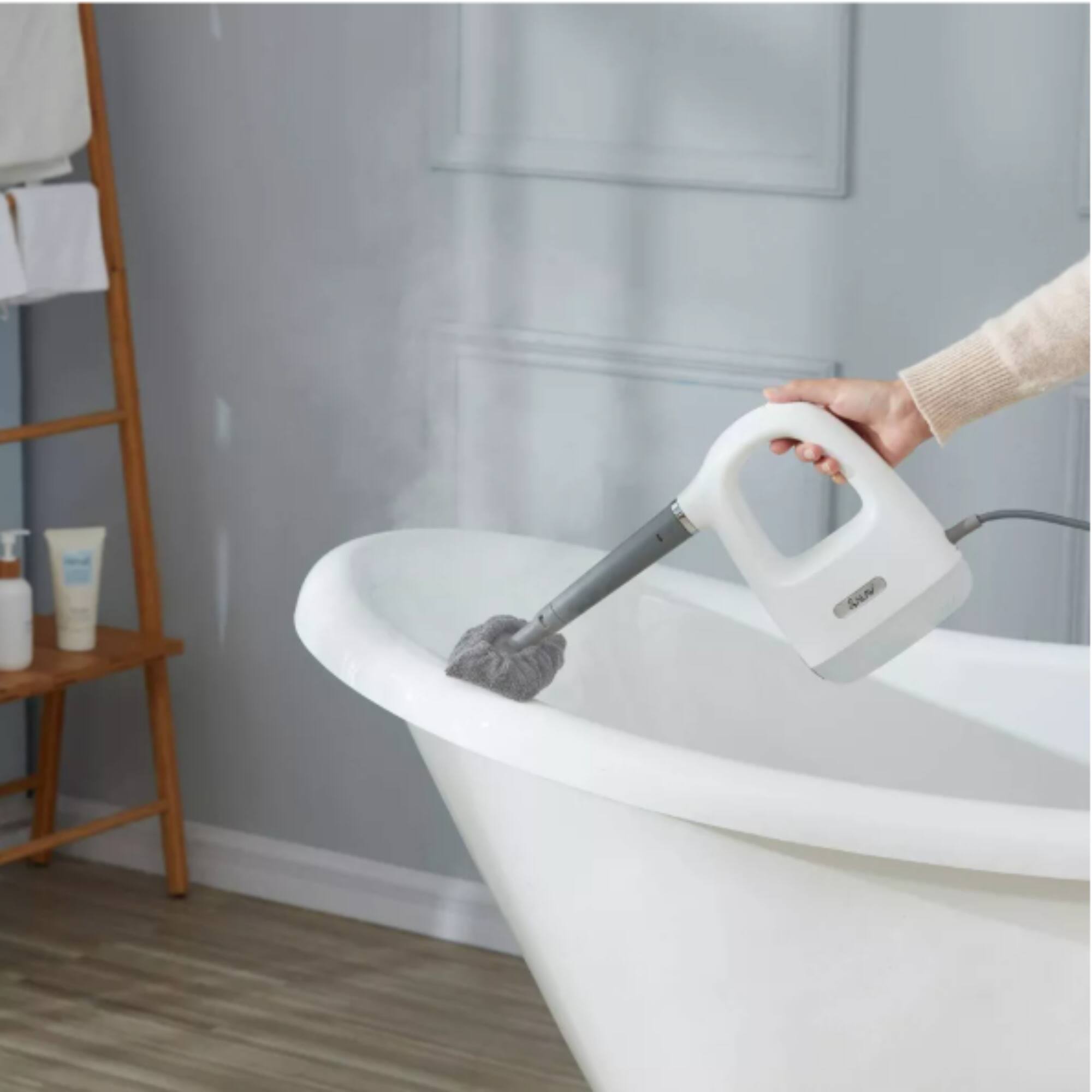 Back. SALAV - Handheld Compact CleanSteam Steam Cleaner with 10Pc Accessories Set - White.