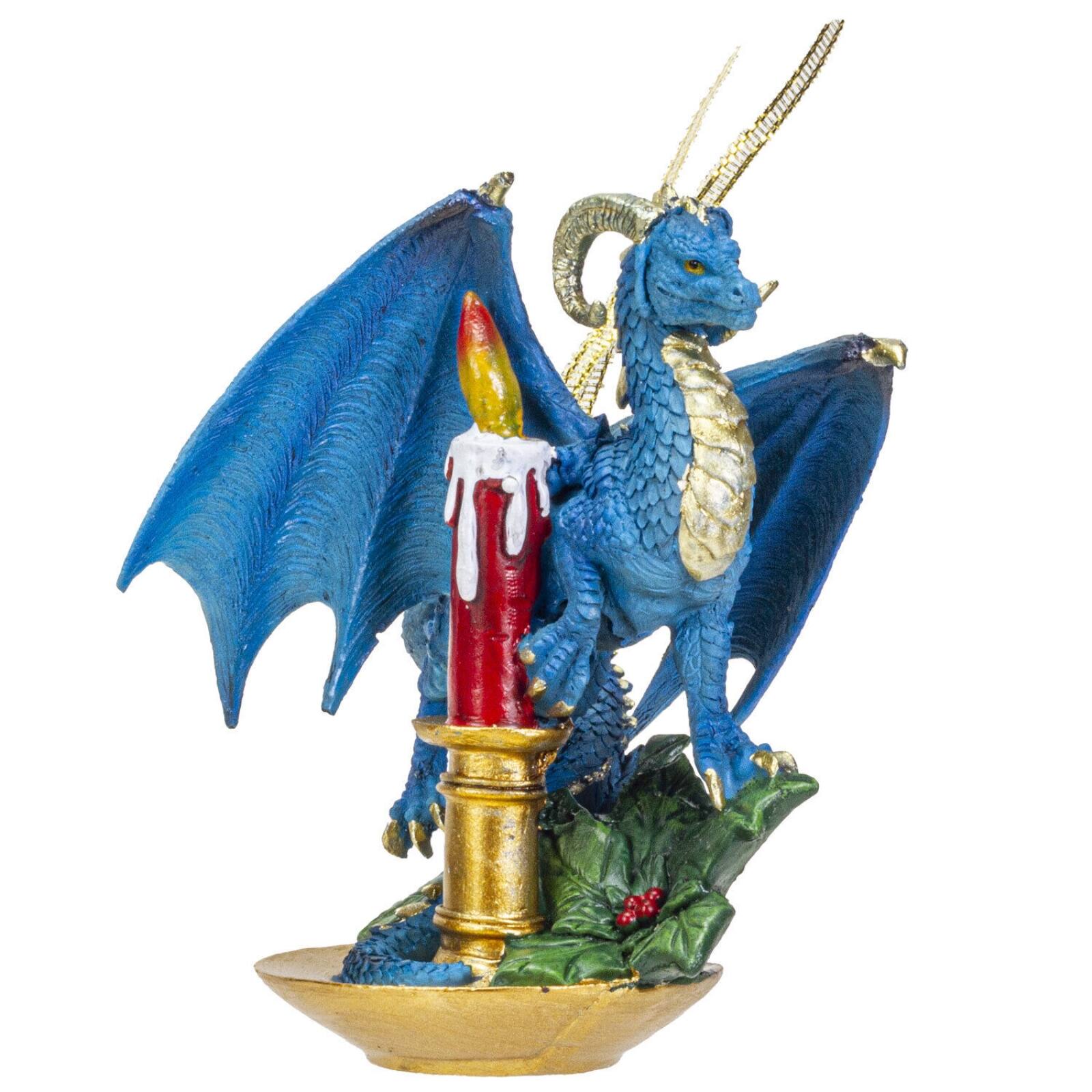 Pacific Trading - Dragon and Candle Christmas Tree Ornament 5 inch - Blue