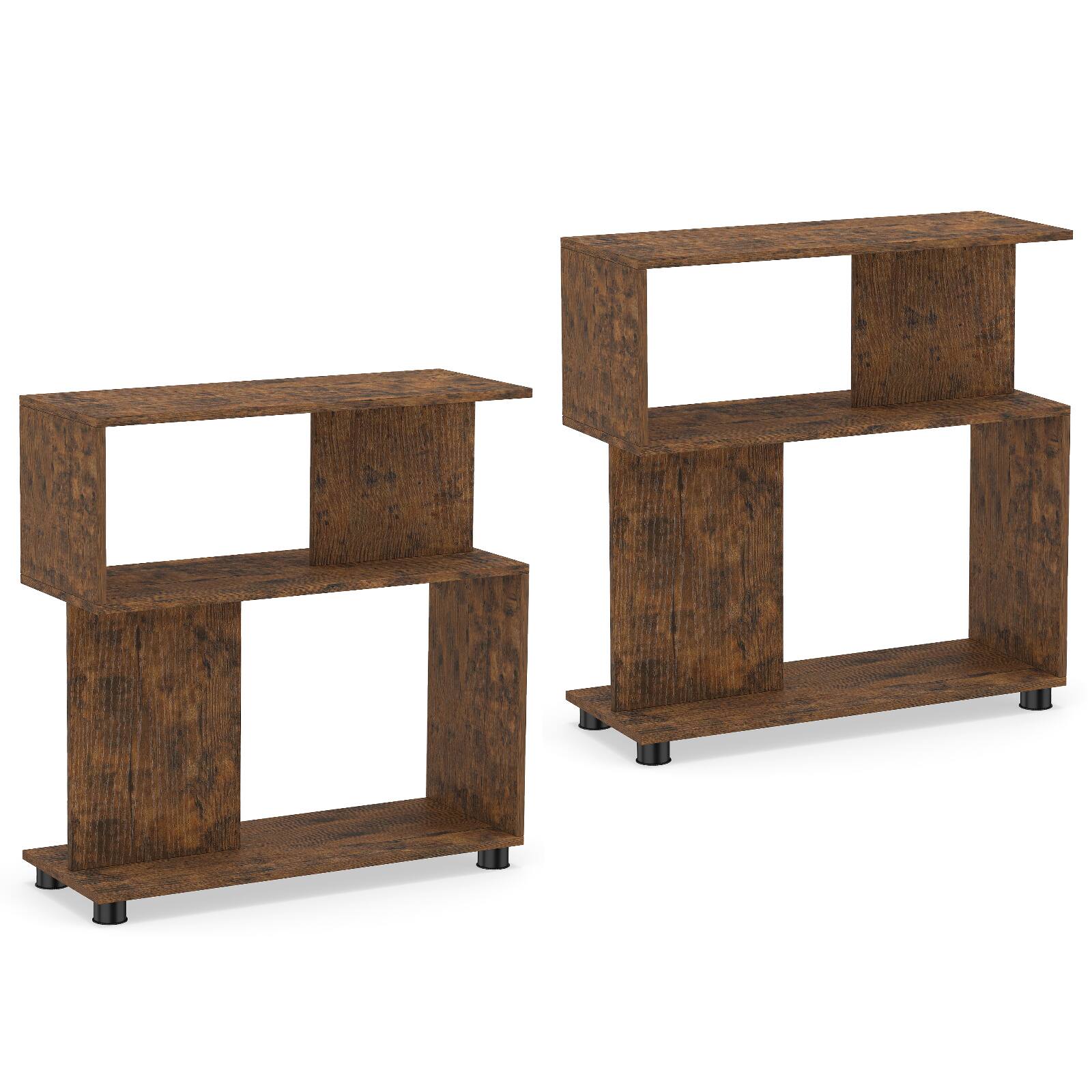 Alt View 9. Costway - Costway 2PCS 3-Tier Bookcase, S-shaped Bookshelf with Adjustable Feet & Anti-tipping Kits - Rustic Brown.