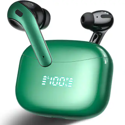 Front. VEAT00L - VEATOOL X15 Wireless Earbuds Bluetooth 5.3 Headphones,72H Hi-Fi Stereo Deep Bass Earphones with Noise Cancelling Mic - 绿色.