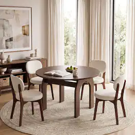 Loheer - Solid Wood Dining Table, Extendable Drop Leaf, Finish, Oval to Round, Seats Six - Walnut