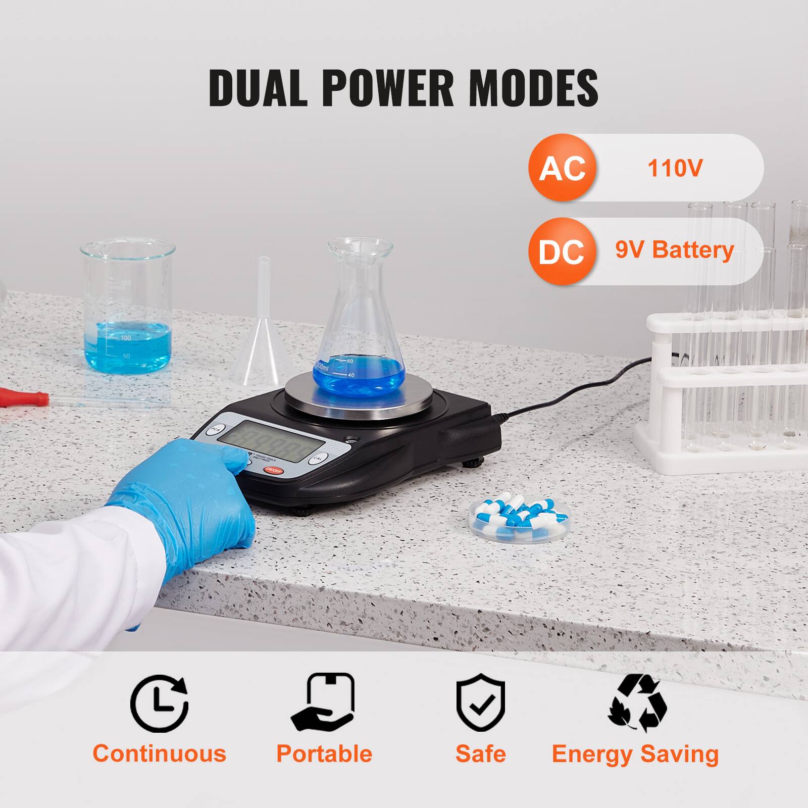 DUAL POWER MODES

AC 110V  
DC 9V Battery

Continuous  
Portable  
Safe  
Energy Saving