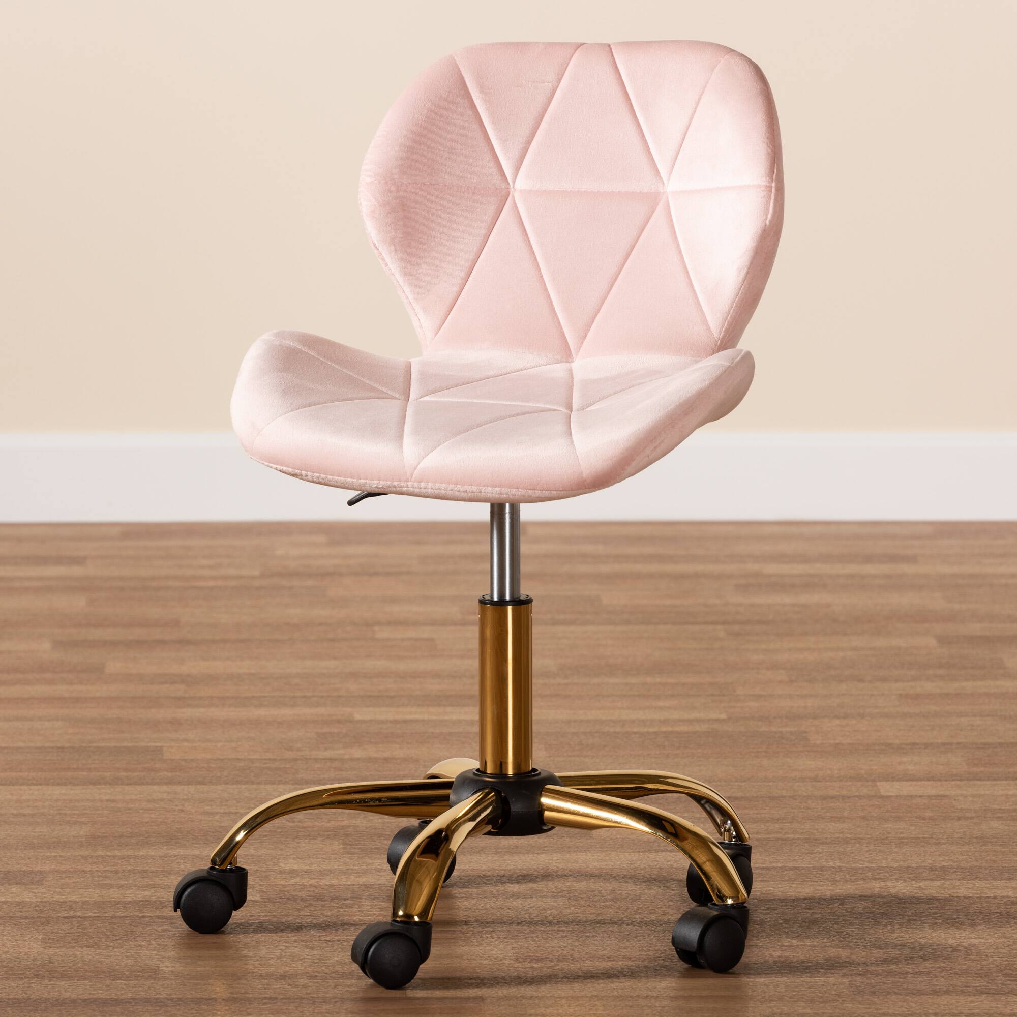 Alt View 7. Baxton Studio - Savara Contemporary Glam and Luxe Velvet Fabric and Metal Swivel Office Chair - Blush Pink/Gold.
