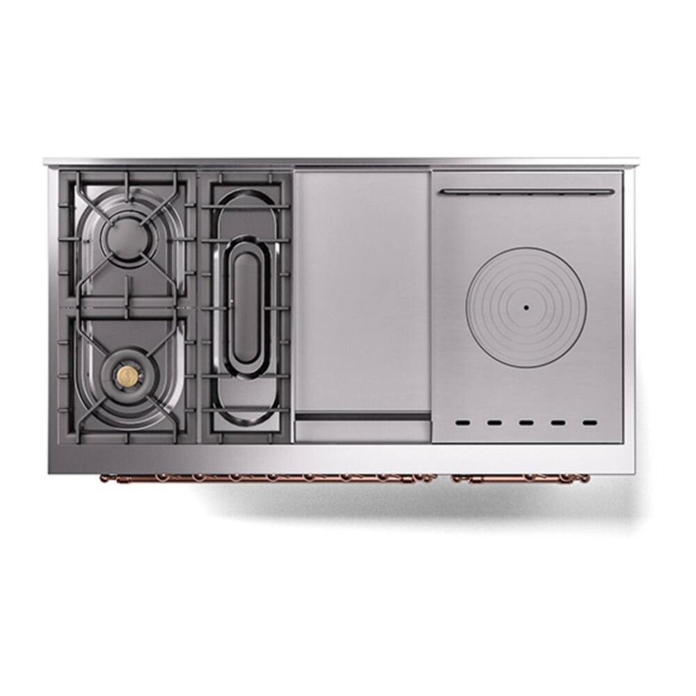 Alt View 5. ILVE - ILVE Nostalgie II 48 inch Dual Fuel Range with 5 Burners + Griddle (Natural Gas, Glossy Black, Copper Trim) - Glossy Black.