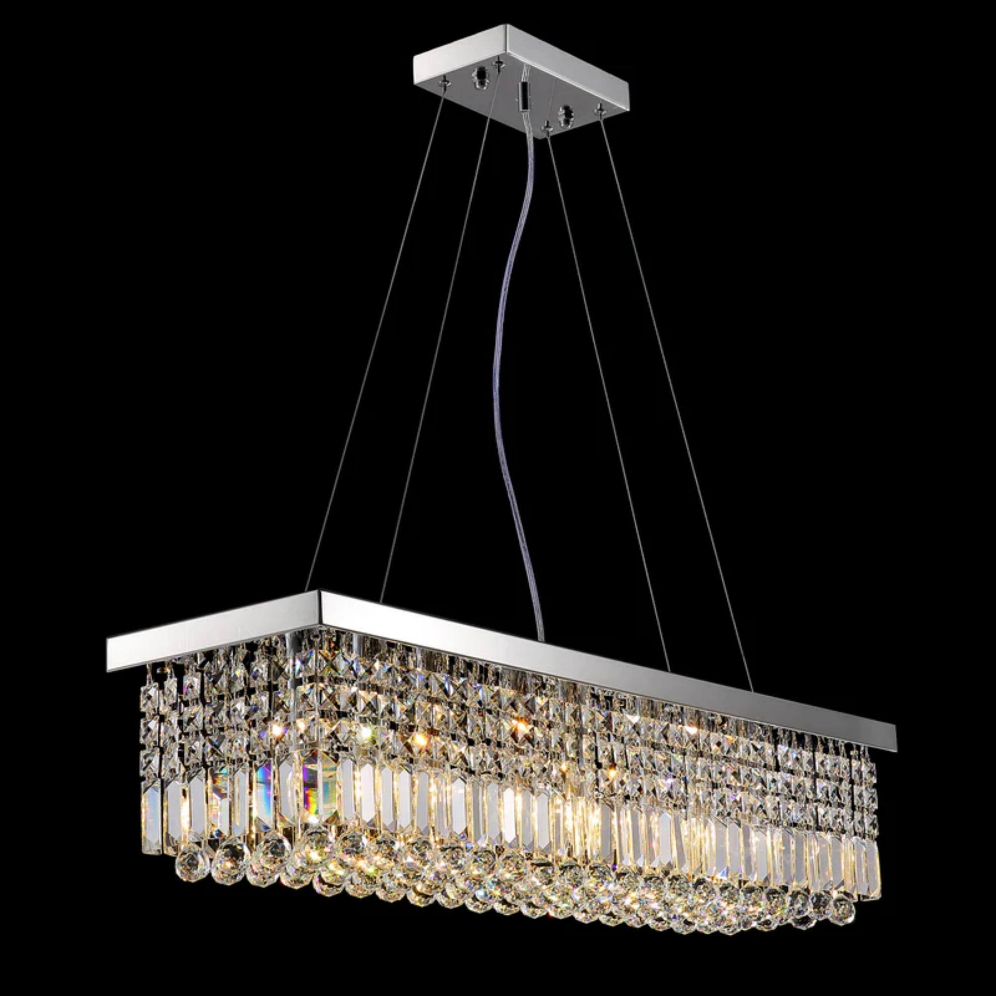Alt View 7. Siljoy - 31.5" 6-Light Chrome Linear Crystal Chandelier, Adjustable K9 Crystal Pendant Light for Kitchen Island Dining Room Foyer - Chrome.