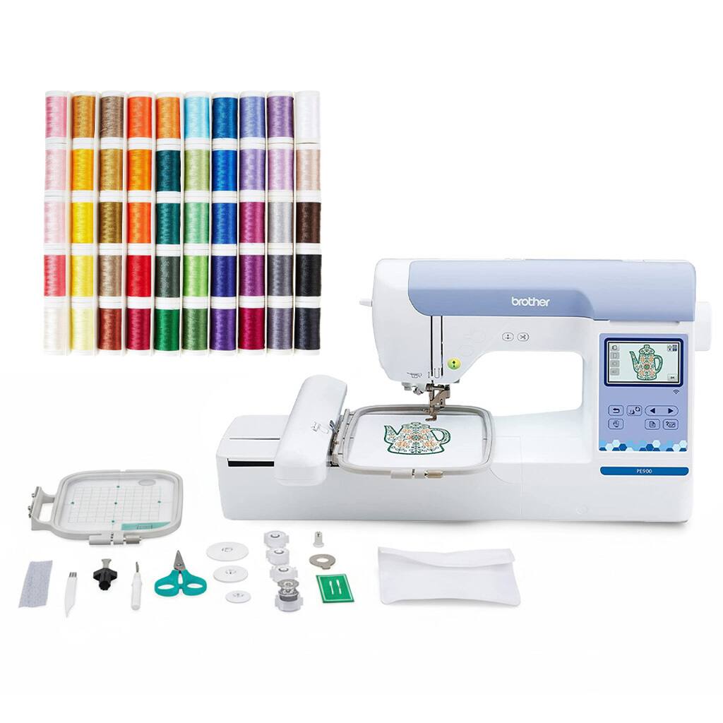 Brother - PE900 Embroidery Machine with 193 Designs and 50-Piece Thread Set
