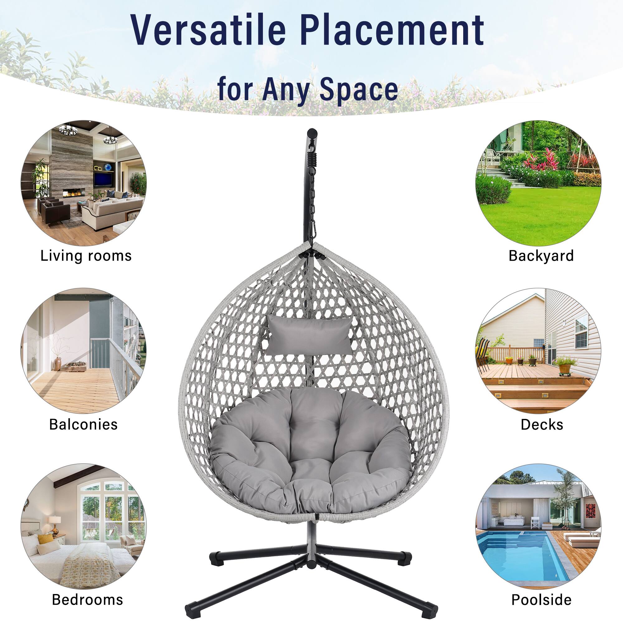 Versatile Placement for Any Space

- Living rooms
- Backyard
- Balconies
- Bedrooms
- Decks
- Poolsides