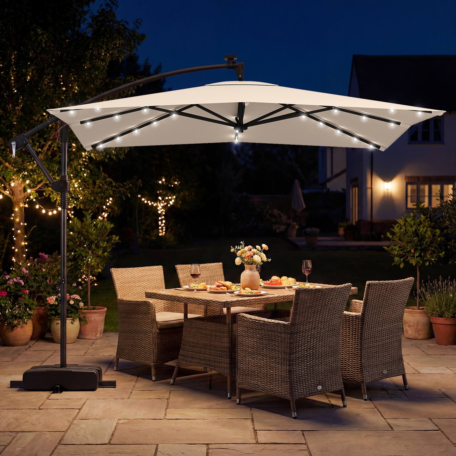 Alt View 1. Costway - Costway 8 x 8 FT Solar LED Offset Cantilever Patio Umbrella, Square Hanging Outdoor - Beige.