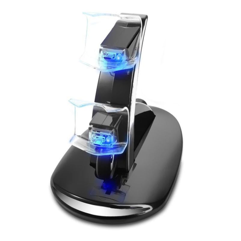 Alt View 4. Cluzine - Dual USB Controller Charger Dock Station for Quick Charging with LED Indicator Black Charging Stand for PS4.