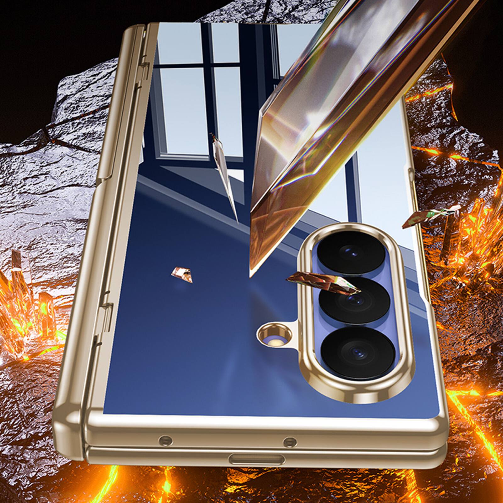 Left. Dteck - For Samsung Galaxy Z Fold8 Ultra Clear Case Shockproof Fold Kickstand Hinge Protection Cover Built-in Screen Protector - Gold(privcy film).