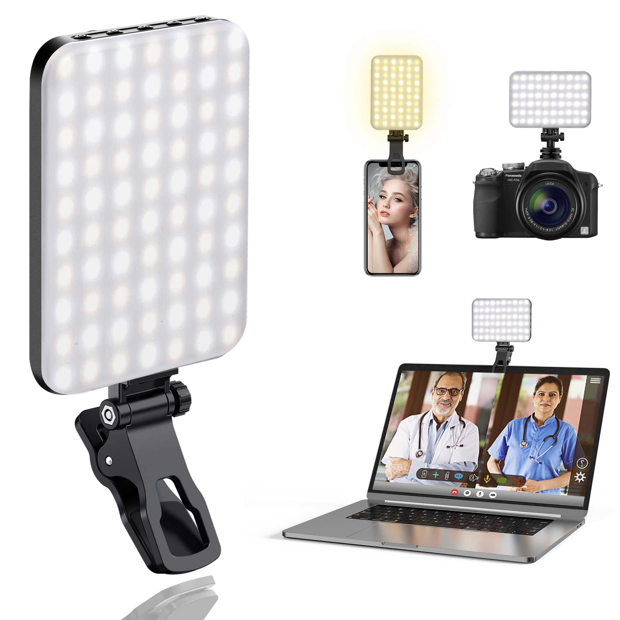 Reds Spade - ALTSON LED Portable Selfie Light Video Conference Lighting Clip Camera Tripod Adapter Rechargeable 【Best - Black