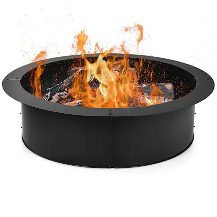 Front. Costway - 36 Inch Round Steel Fire Pit Ring Liner DIY Wood Burning Insert - Black.